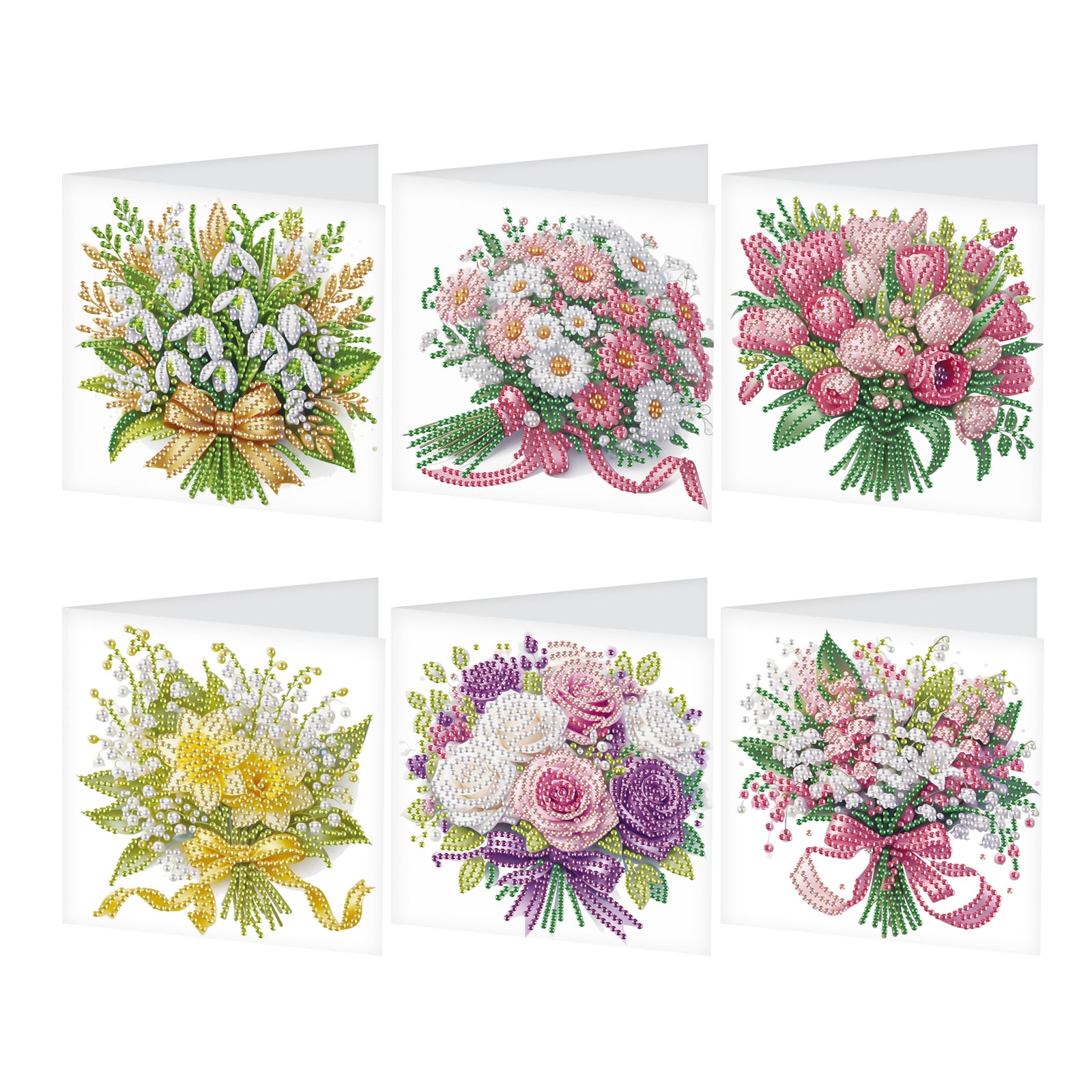JISHSHAY 6 PCS Flower Diamond Painting Greeting Cards Flower Diamond Art Birthday Cards with Envelopes Gem Art Gem Painting Mosaic Kits for Adults for Thanksgiving Birthday Anniversary Valentine