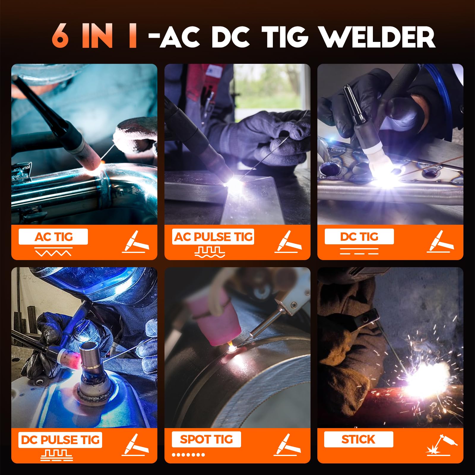 AC DC TIG Welder 200A, Aluminum TIG Welder 220V With Pulse LED Display Stick/DC TIG/AC TIG/Spot 6 In 1 Multiprocess TIG Welding Machine