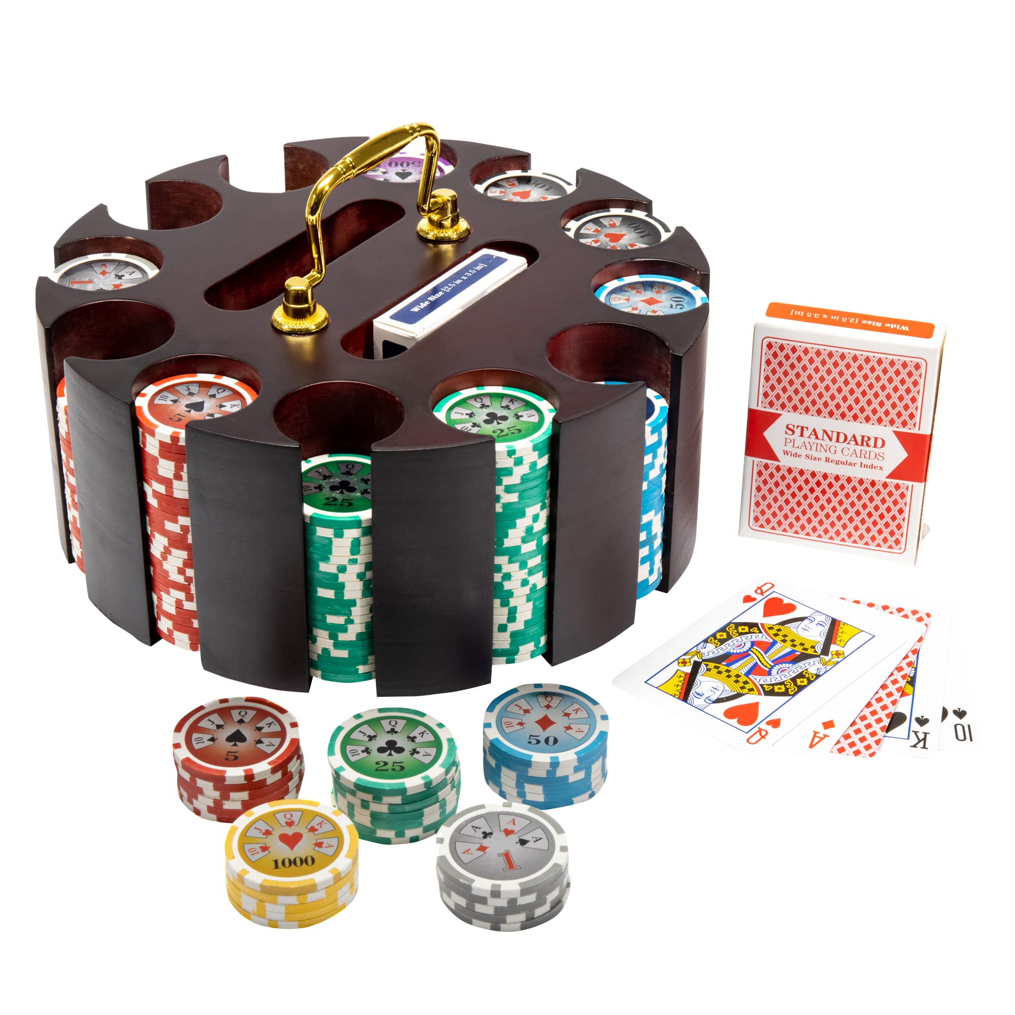 Amazon | ハイローラーポーカーチップセット 木製カルーセルキャリーケース入り - ホロインレイ 重量14グラム カジノ品質 ポーカーチップ -  便利な回転トレイ トランプデッキ付き - チップ保護 (300枚) | ポーカーセット | おもちゃ