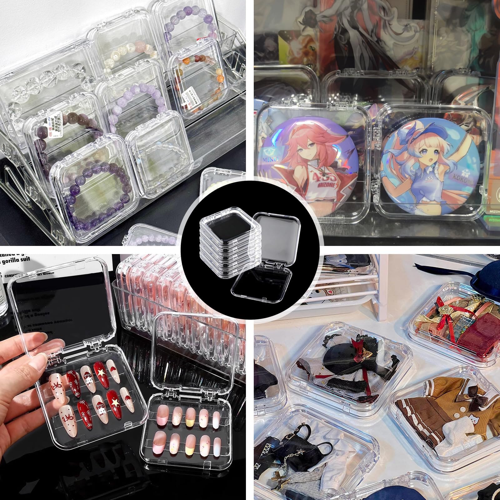 Pudełko ekspozycyjne na paznokcie z taśmą samoprzylepną i kartą, 7,5 x 7,5 cm, akrylowy organizer do paznokci, etui do przechowywania sztucznych paznokci, do użytku domowego, salonu, 30 szt