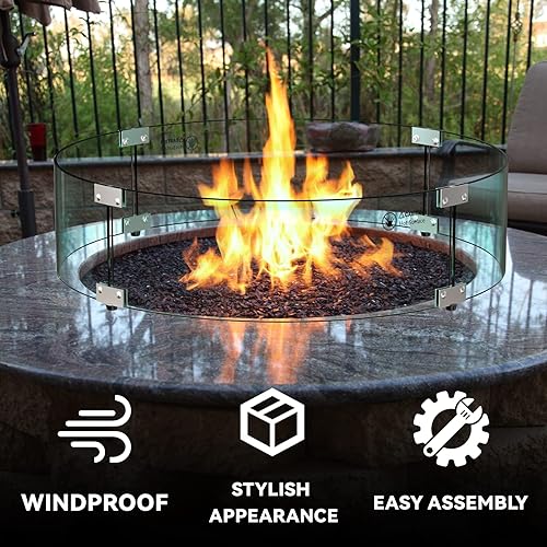 Miniatura 6 de Skyflame Protector de viento redondo de vidrio de 29 pulgadas, mejorado para evitar que se caiga, panel de vidrio templado grueso y transparente con