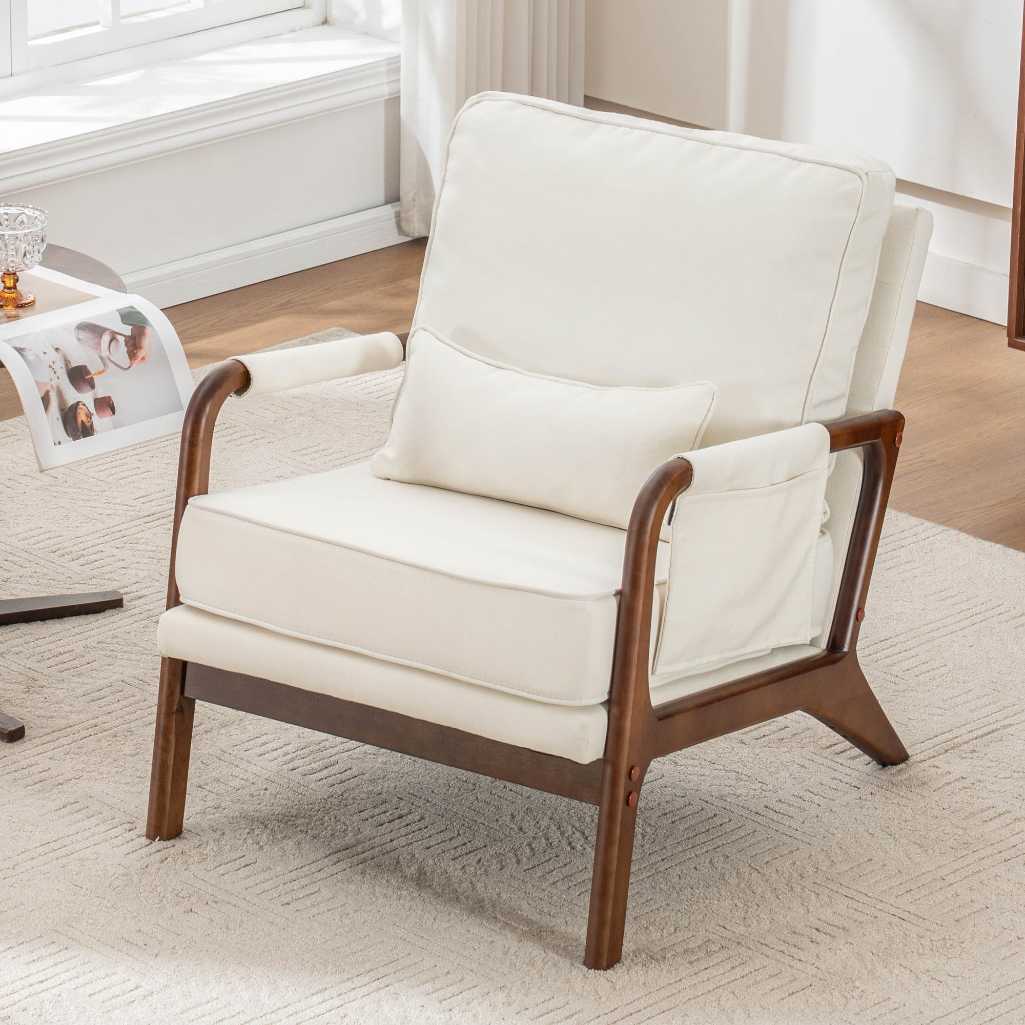 AILIUHUA Mid Century Modern Chair, Upholstered Lounge Arm Chair with Solid Wood Frame, Comfy Accent Chair for Living Room, Bedroom, Reading, Reception