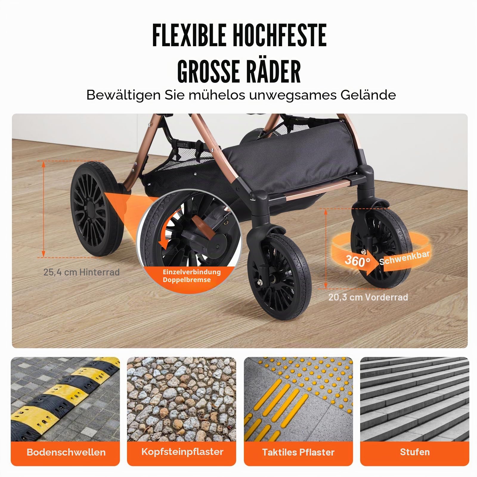 VEVOR Hundebuggy 59x85x105cm Hundewagen 30kg Tragfähigkeit Faltbarer Hundetrolley Aluminium-Rahmen 800D Oxford-Gewebe Nylon-Netzfenster 4 PU-Räder Hundebox Tierbuggy Katzenbuggy Haustier Transport