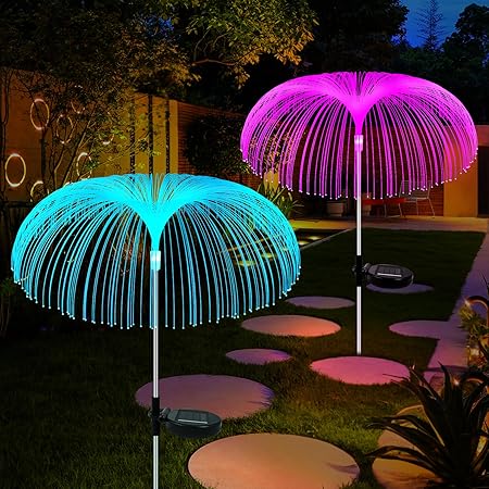DLAOUM Solar Outdoor Garden Lights - 2 Pack Solar Lights Outdoor Waterproof with 7 Color Changing,Solar Flowers Garden Lights for Yard Patio Walkway Backyard Lawn Landscape Decorative