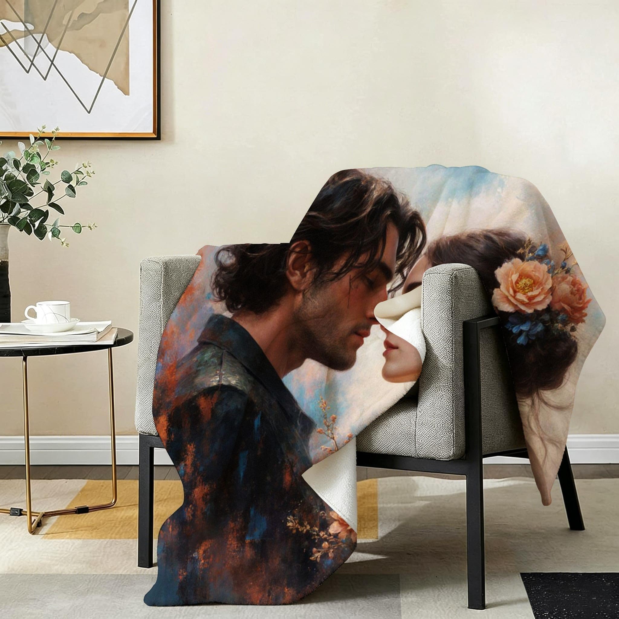 Manta Franela Sherpa 3D Pareja Florida 240x260cm para Cama 180-A375