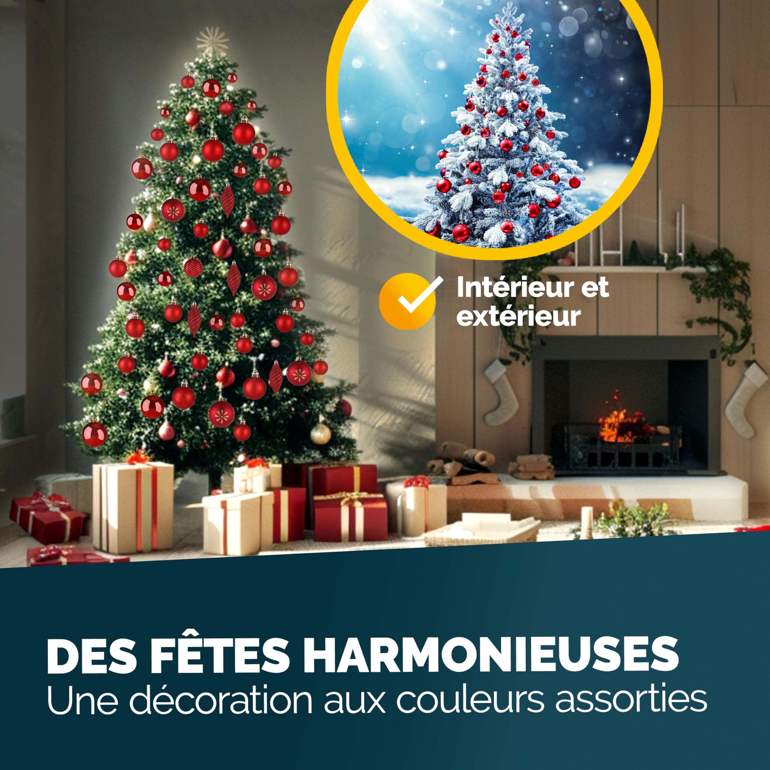 Lot de 103 Boules de Noël Rouge Décorations pour Sapin en Plastique Robuste Décoration de Noël intérieur extérieur