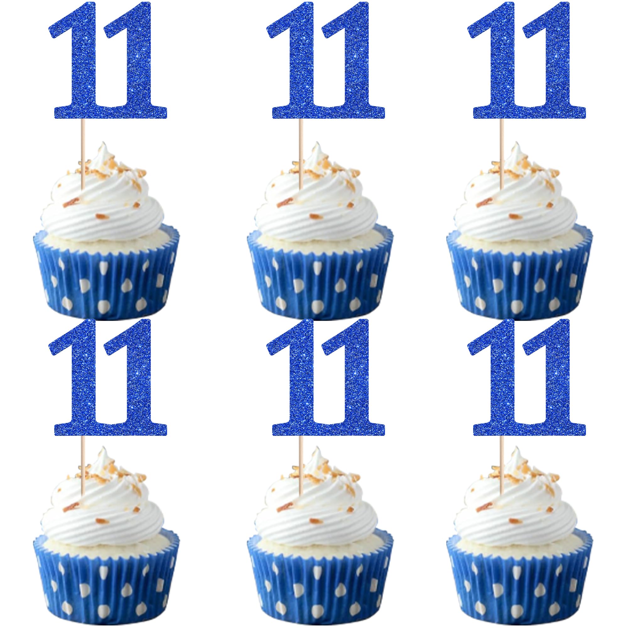 Xsstarmi 36 Pack Number 11 Cupcake Toppers Glitter Cheers to 11 Years Birthday Cupcake Picks Decoration for Happy 11th Birthday Wedding Anniversary Party Cake Decorations Blue