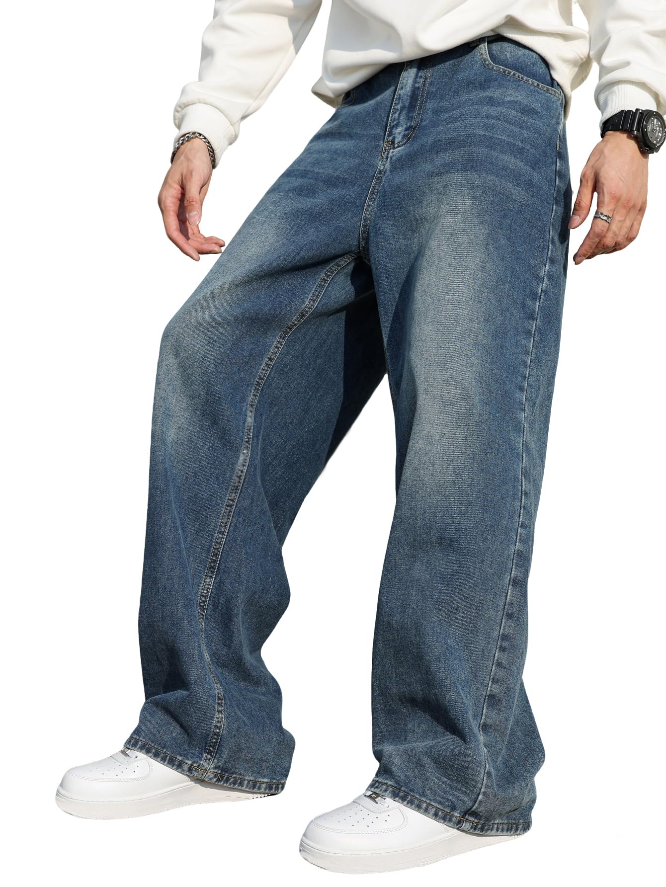 DFGIGT Mens Baggy Jeans Wide Leg Denim Pants Y2k Loose Fit Streetwear