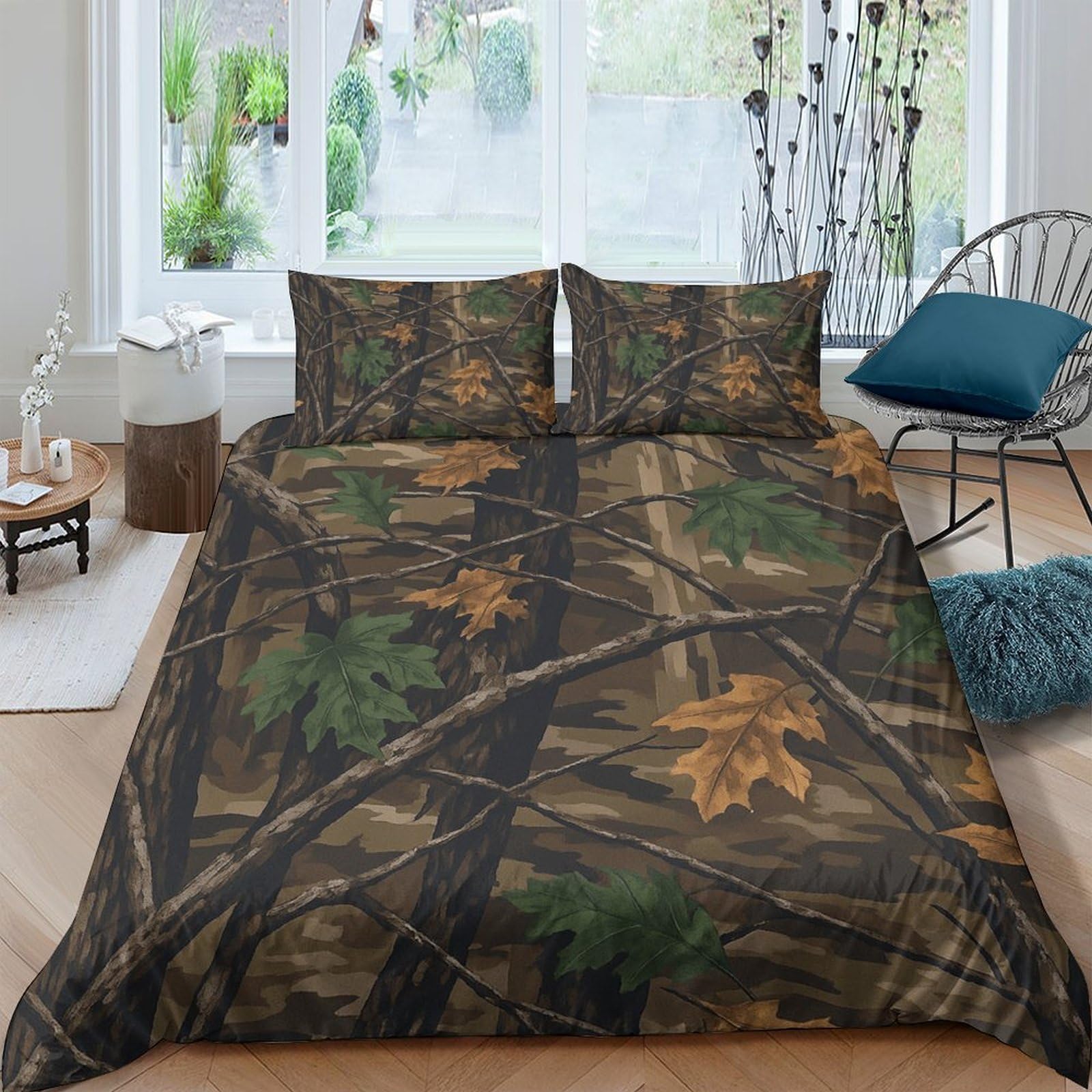 Ctjqhvkz Style-3 3D Printed Forest Camouflage Fitted Sheet Microfiber Anti-Slip Oak Leaf Mattress Cover For Bedroom Guest Room Decor Single（135X200cm）