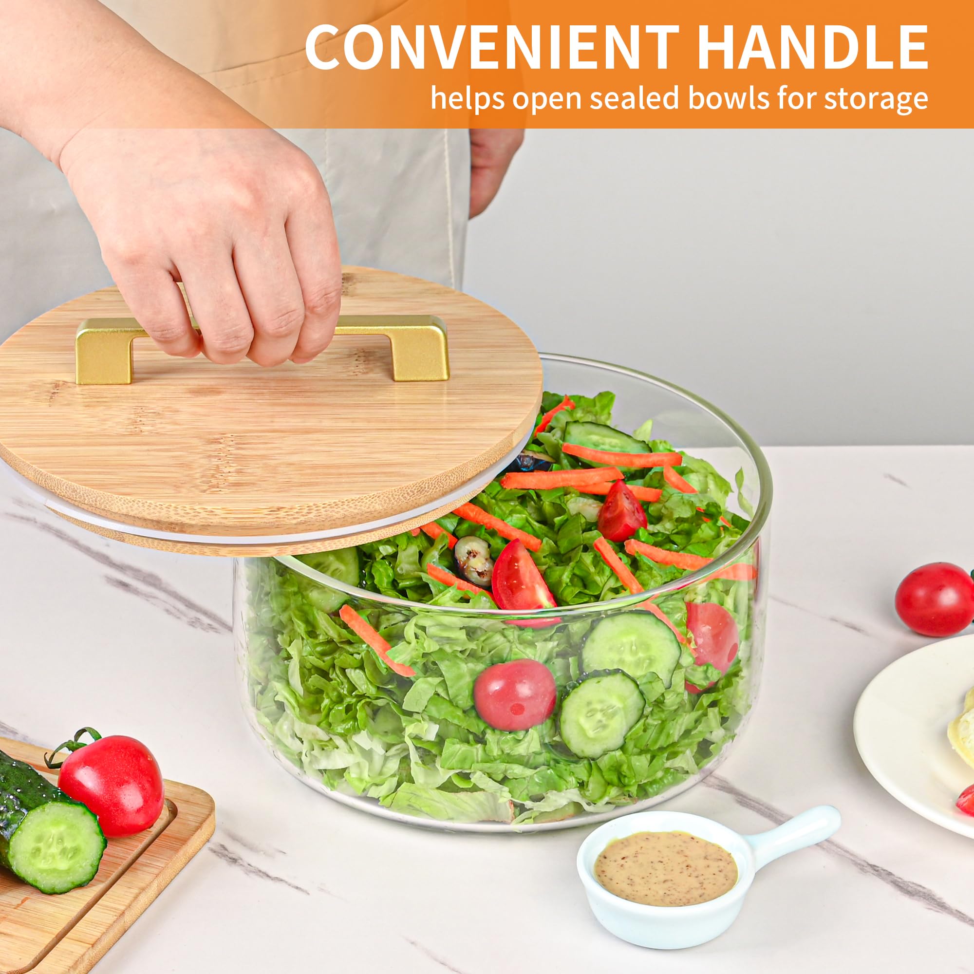 Cuenco de vidrio transparente de 8 pulgadas con tapa, cuenco de ensalada de vidrio transparente para colocar pasteles de helado, cupcakes, ensaladas, frutas, microondas y lavavajillas
