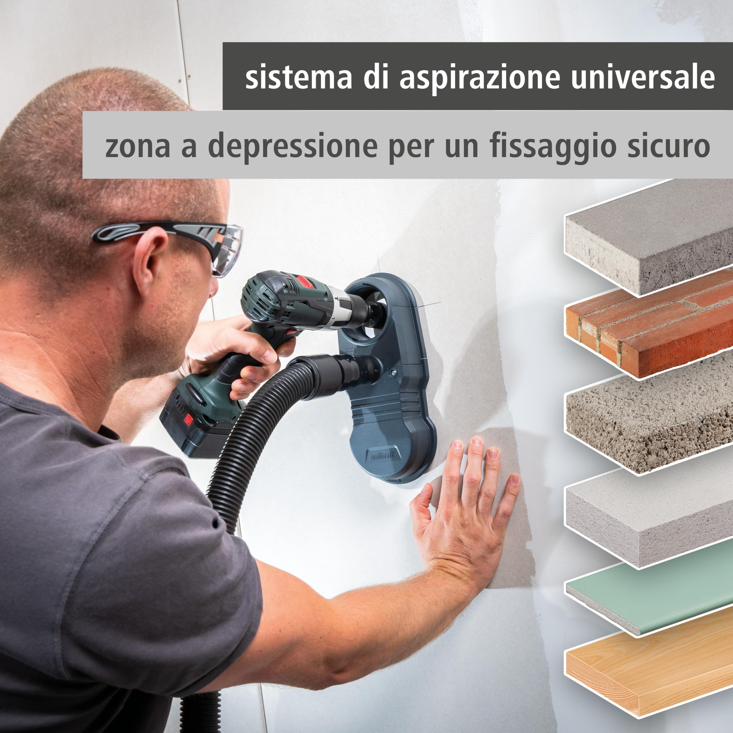 wolfcraft Sistema di aspirazione HSD 68/100-5954000 - Sistema di aspirazione universale - ideale per l'impiego con seghe a tazza e punte - lavorare senza polveri