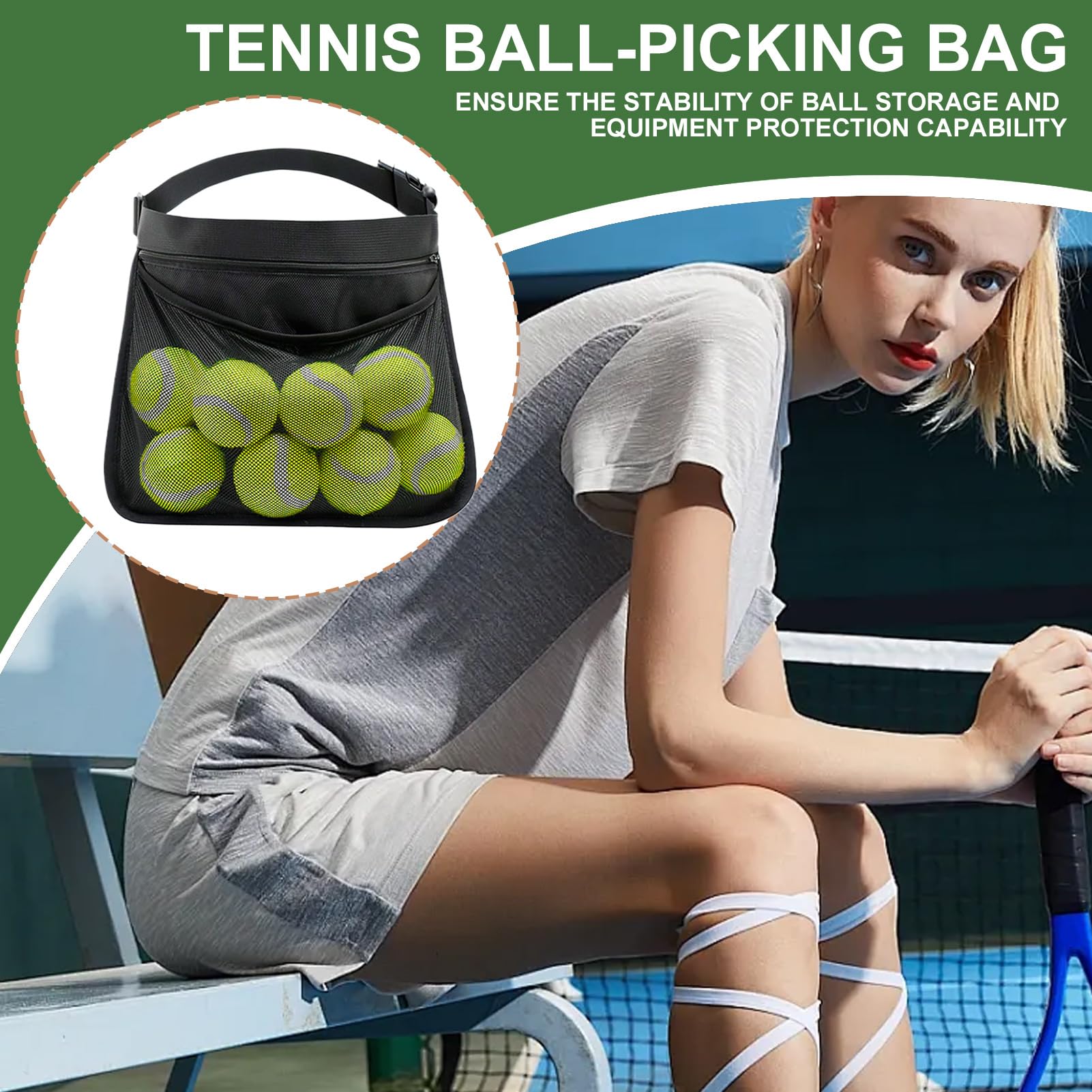 Genérico Soporte para Pelotas De Tenis con Banda, Bolsa De Recogida De Pelotas De Pickleball para Cinturón, Riñonera Ajustable para Béisbol Pickleball Y Bolsa De Almacenamiento Portátil para Golf