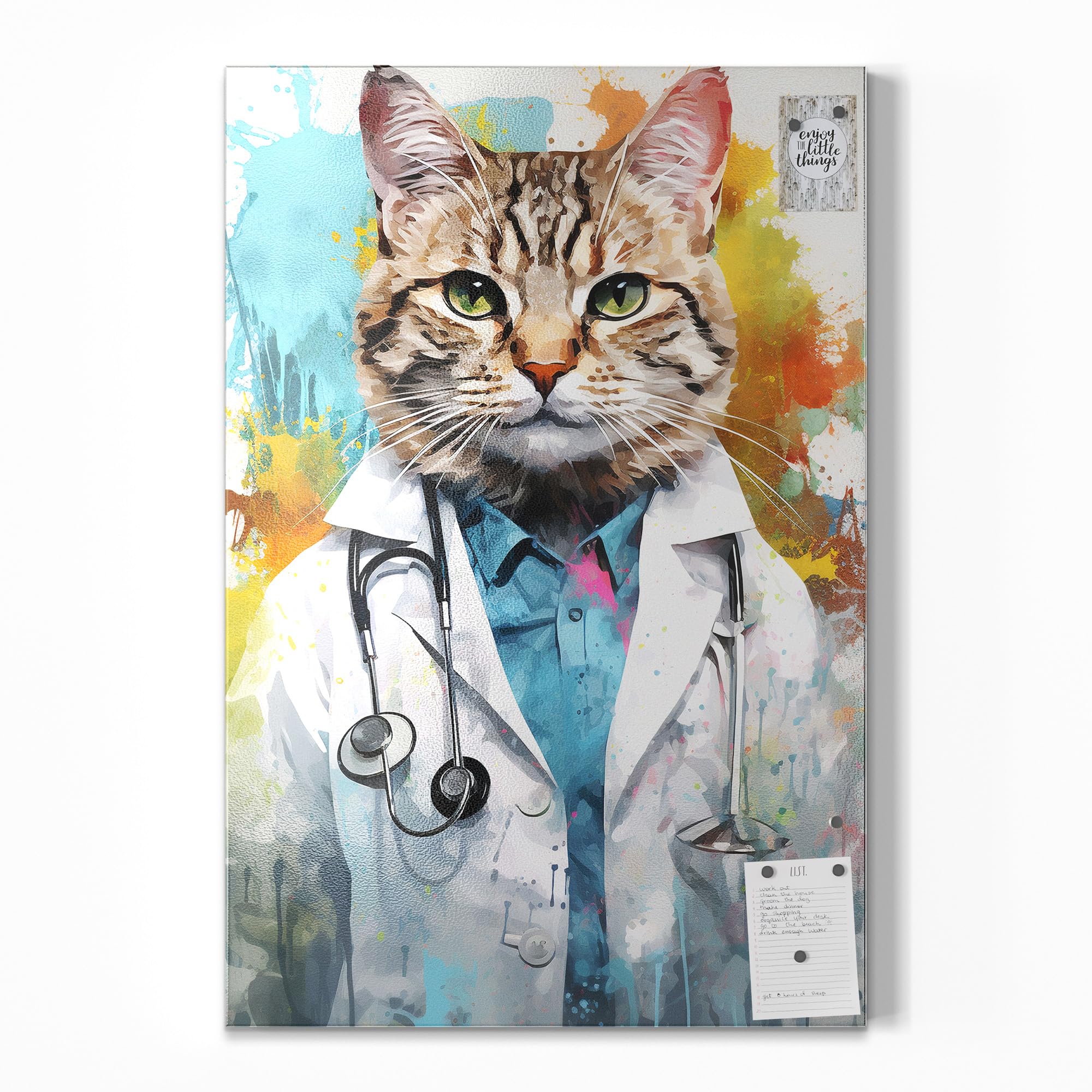 Metalowa tablica magnetyczna, wymiary 60 x 90 cm, motyw "Pfotige Praxis", tablica suchościeralna na wszystkie magnesy, tablica magnetyczna do kuchni i biura, designerska tablica do przypinania
