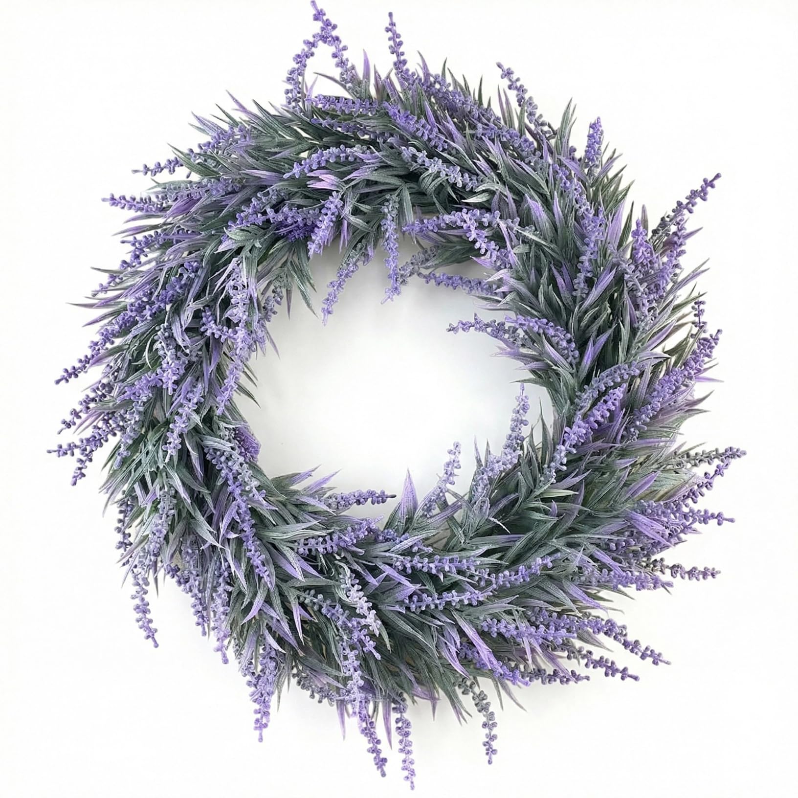 Licsaliwe Purple Lavender Wreath, 15 Inch Artificial Floral Door Wreath - Spring Decor For Front Door, All Seasons