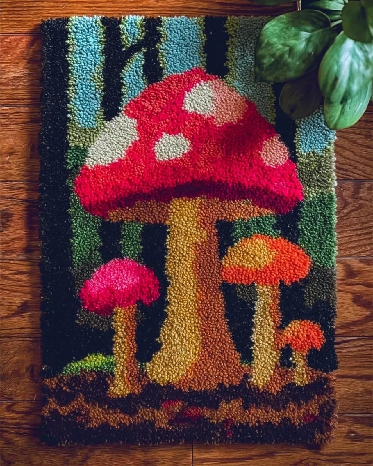 Wallphantom DIY Craft Latch Hook Rug Kits,Colorful Mushrooms