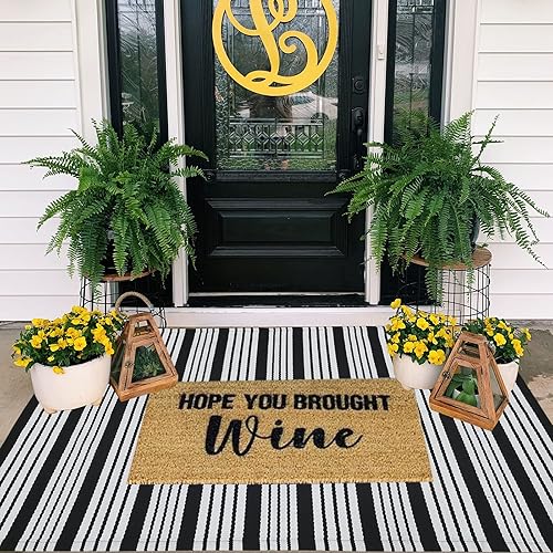 Vista 110 de Alfombra de exterior blanca y negra de 3 x 5 pies, alfombra de algodón tejida a mano, lavable a máquina, para interiores y exteriores, alfombra