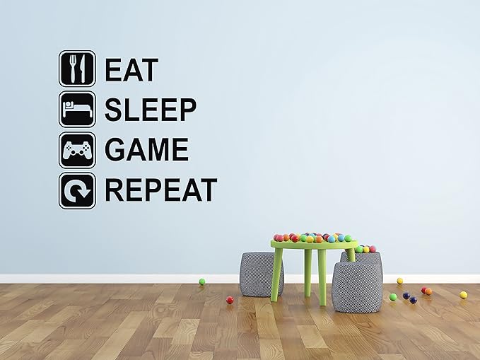 Eat Sleep Game Repeat Wall Decal Gaming Wall Decals Art