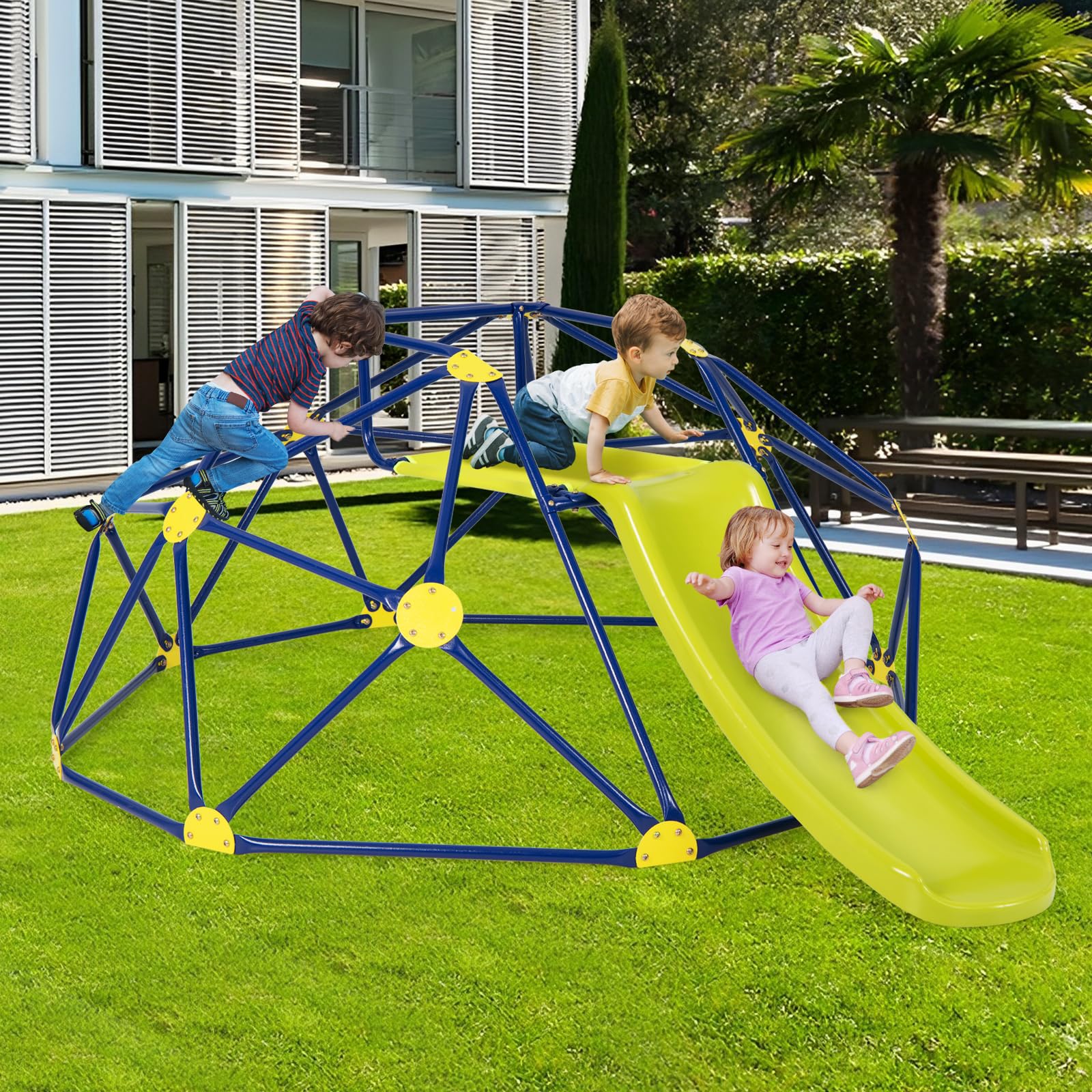RELAX4LIFE Caseta de escalada con tobogán para niños, estructura para escalada de jardín, soporta hasta 180 kg, escalera de escalada para niños de 3 a 10 años (verde)