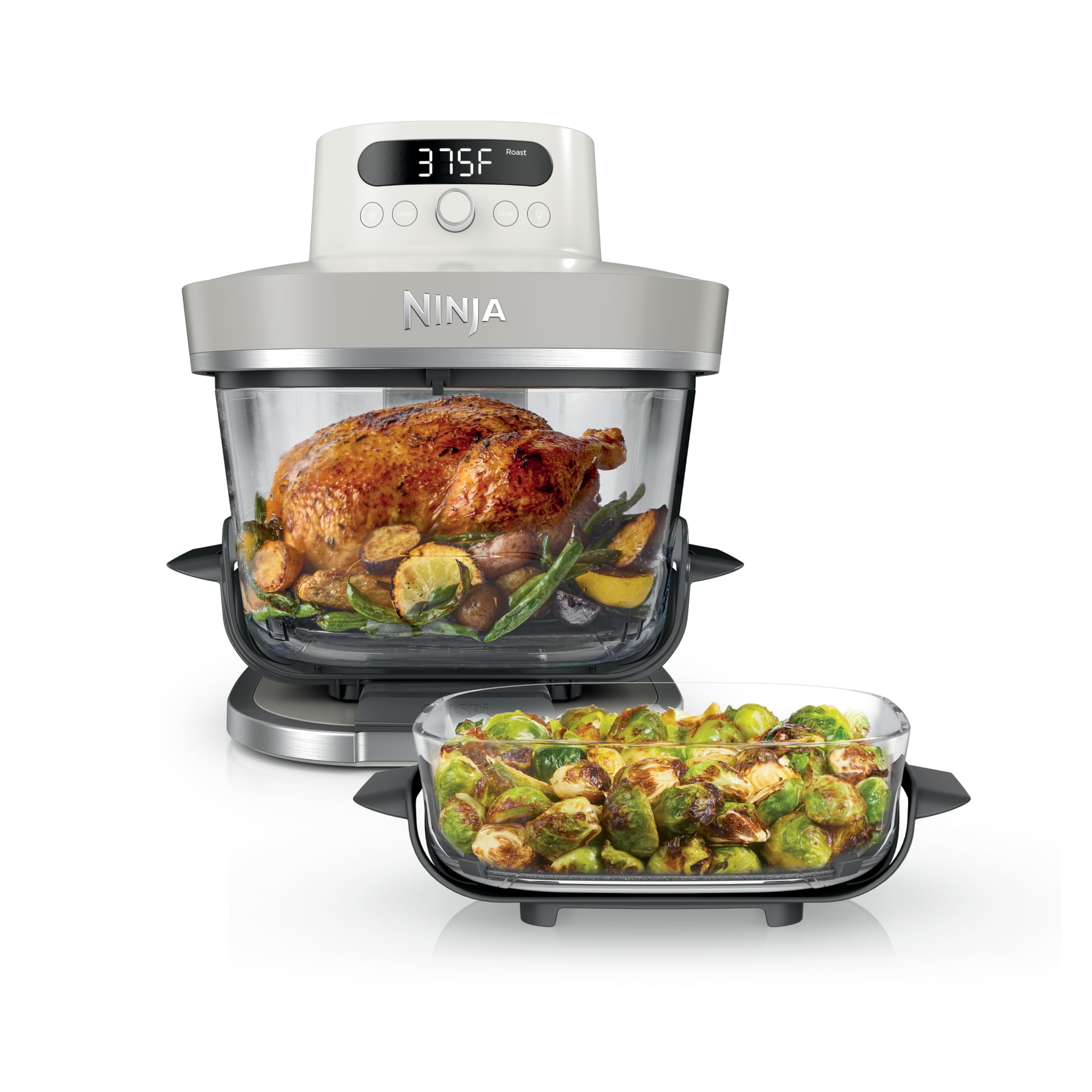 Ninja Crispi Pro 6-in-1 Glass Air Fryer | 450°F, Nontoxic, 6qt & 2.5qt Containers & Lids | Microwave, Freezer, Dishwasher Safe | Max Crisp, Air Fry, Bake, Roast, Recrisp, Dehydrate | Bone | AS101LG