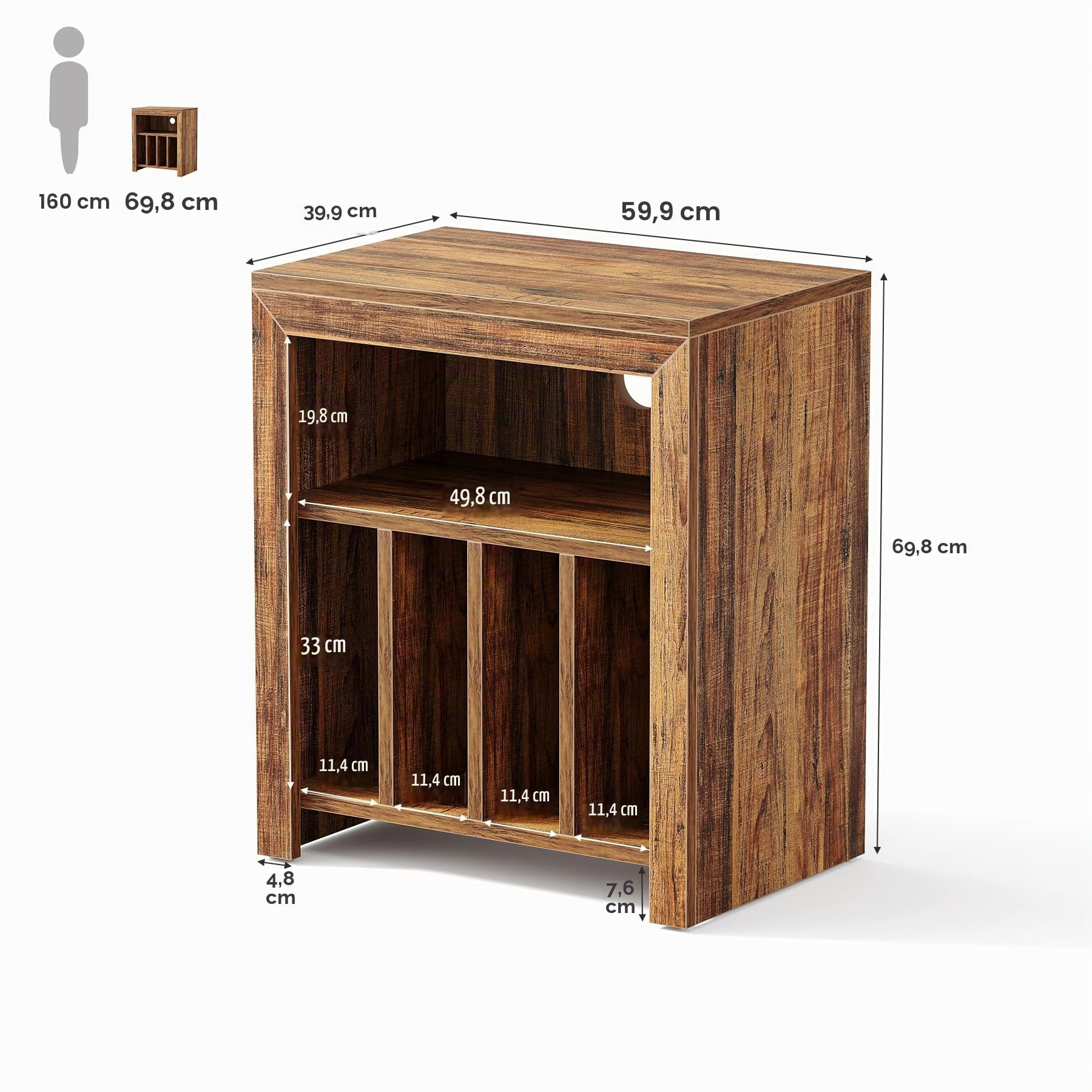 Tribesigns Support pour Tourne-Disque, 60 x 40 x 70 cm, Peut contenir jusqu'à 160 Albums, Support de Rangement en Vinyle Mid-Century avec Pieds en Bois, Marron Rustique
