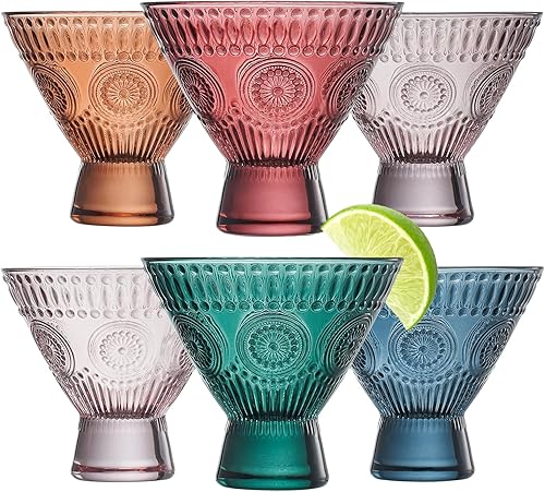 Khen Juego de 6 vasos de Martini y cóctel vintage sin tallo  Juego de 6  Juego de 6 vasos de cristal apagado pastel  Regalo de copa Art Deco para