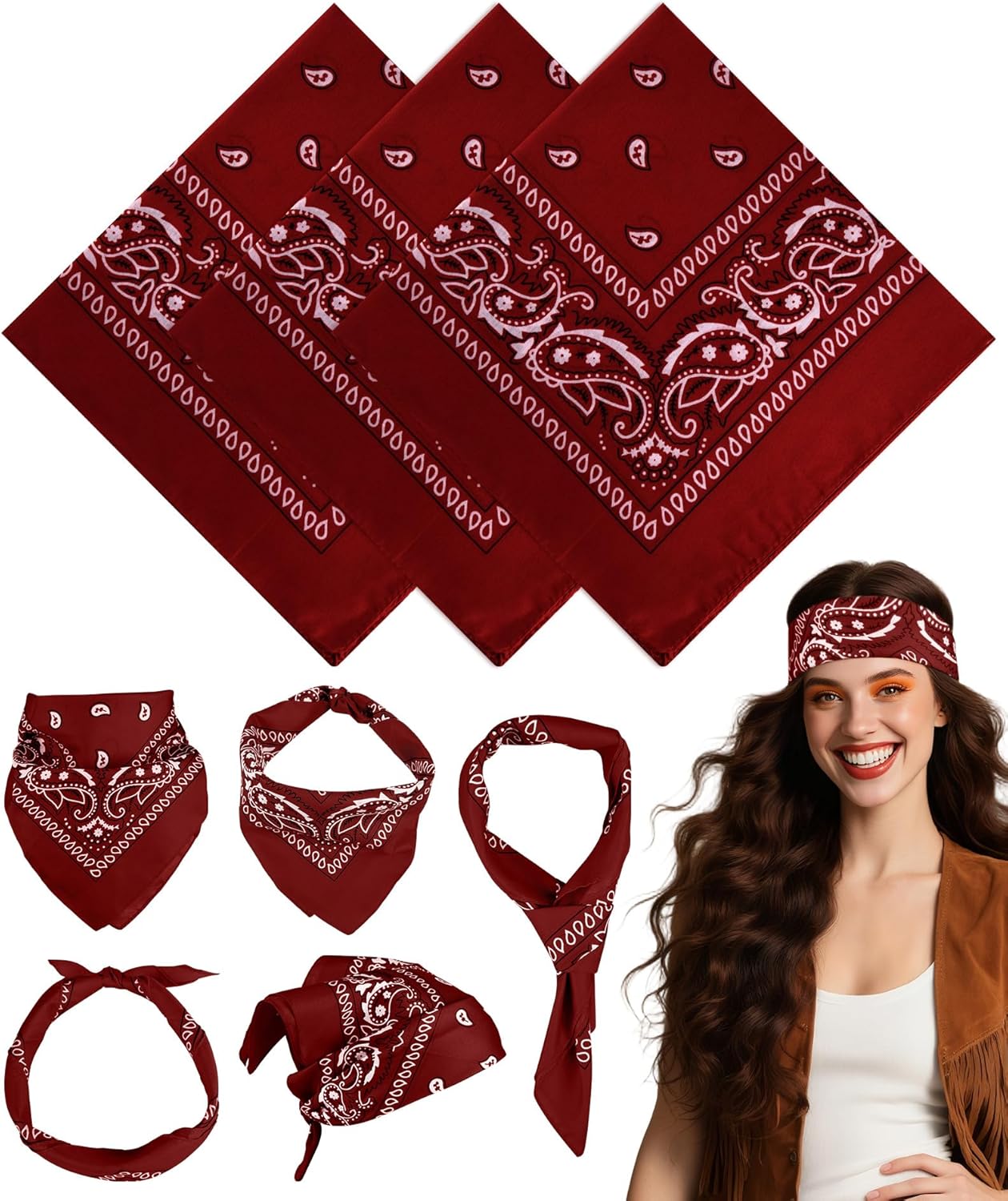 MEEZY Bandanas for Women Men, Paisley Pattern Bandana Handkerchiefs Outdoor Multi-Purpose Cowboy Face Mask 100% Polyester