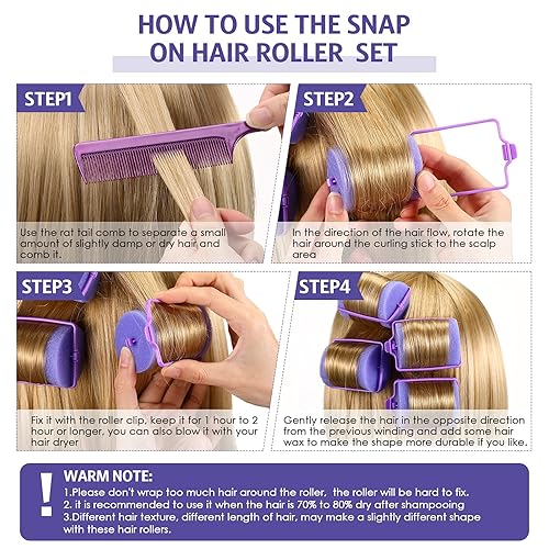 Miniatura 4 de 12 rodillos de esponja de espuma, 1.89 pulgadas1.9 in, rizador de pelo suave para dormir, rizador de esponja flexible y peine de cola de rata de