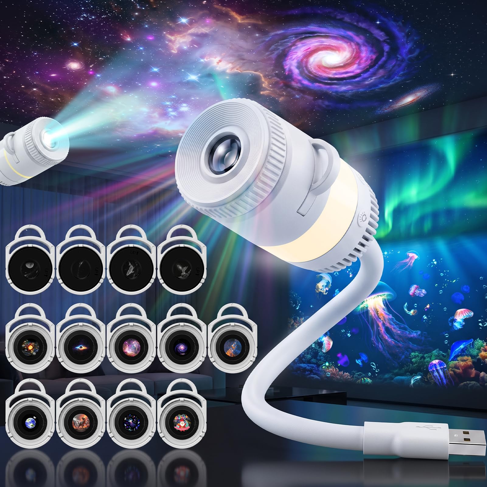 13-in-1 Galaxy Projector, HD 5D Holographic Night Light OceanProjector
