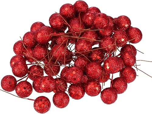 Miniatura 2 de Bayas artificiales BBTO, 100 bayas artificiales de 0.4 pulgadas, decoración de bayas falsas en alambre, para decoración de árbol de Navidad, corona