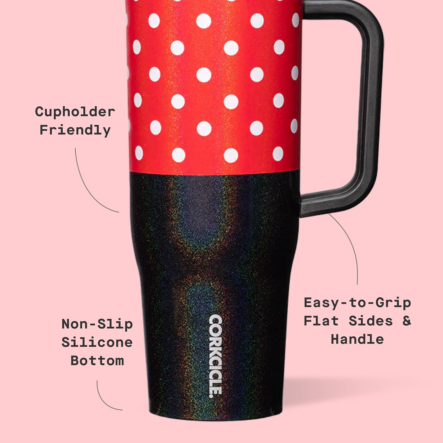 Corkcicle Cruiser Insulated Tumbler with Handle & Straw - Keeps Drinks Ice Cold - Triple-Insulated - Leakproof Travel Mug - BPA-Free - Summer Drinkware Gift - 40 oz, Minnie Mouse - Image 4