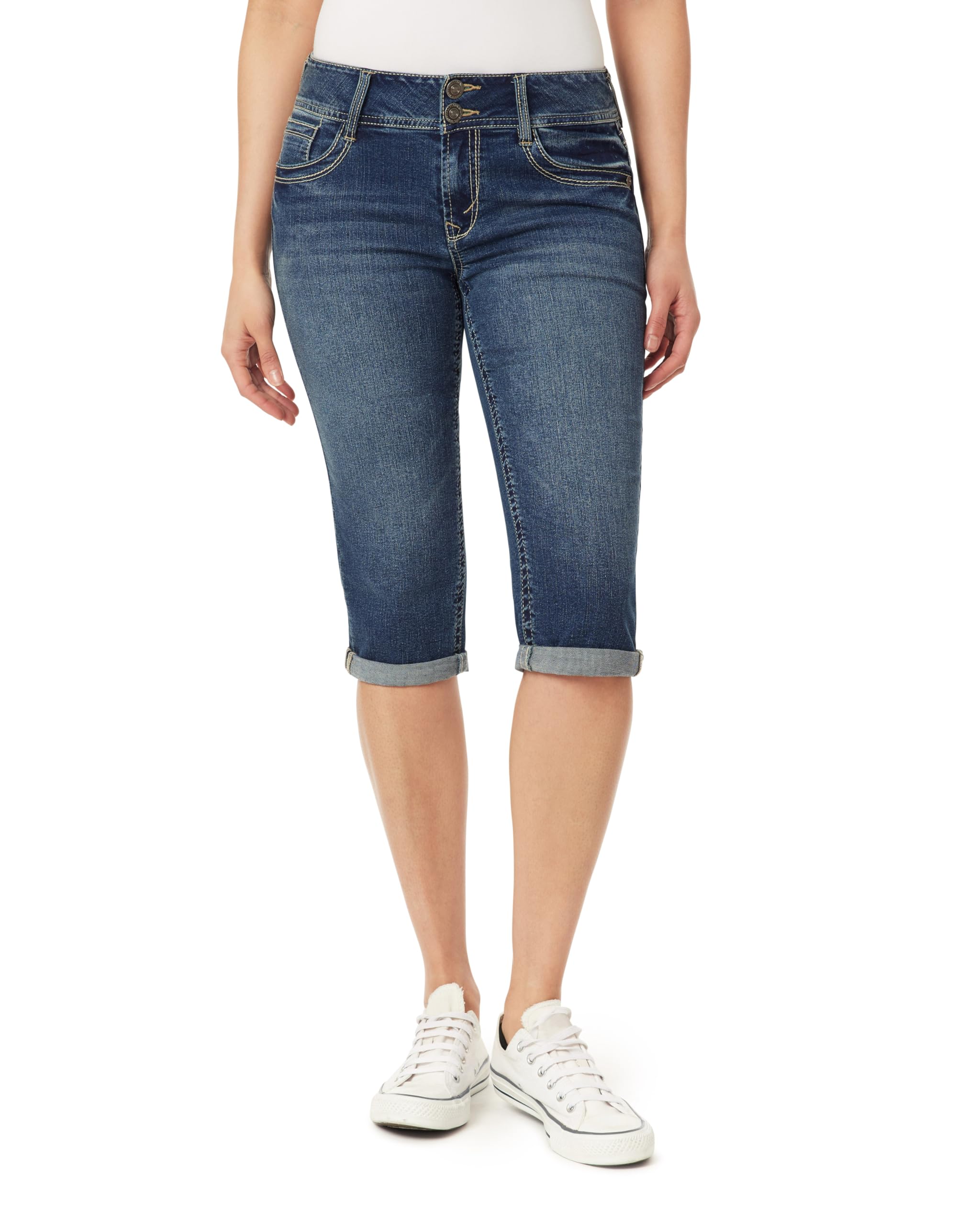 WallFlower Women's Luscious Curvy 17" Capri Mid-Rise Insta Stretch Juniors (Standard and Plus)