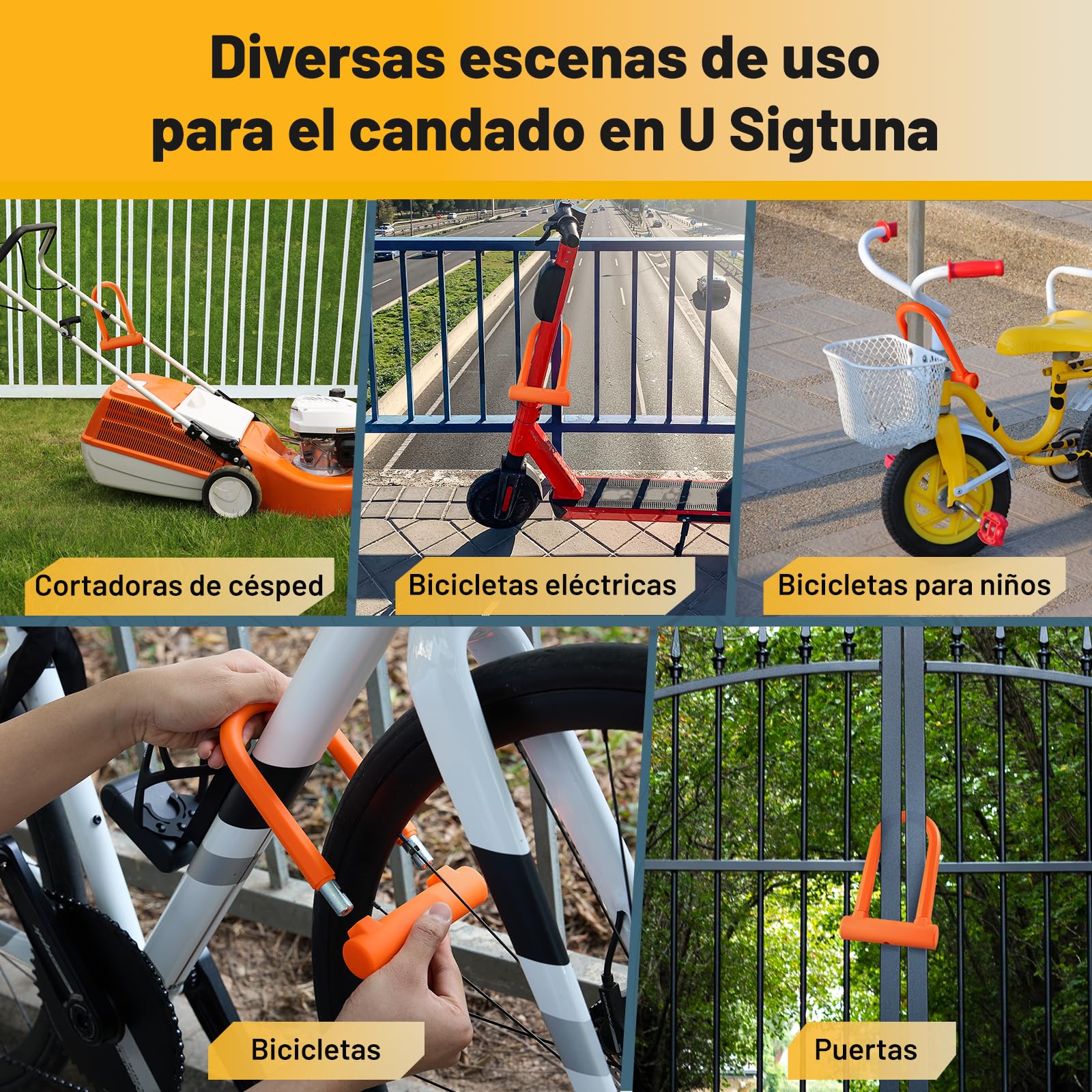 SIGTUNA Candado para bicicleta – Candado en U resistente de 17 mm, 3 llaves de alta seguridad para bicicleta de carretera, bicicleta eléctrica, bicicleta plegable, bicicleta de montaña