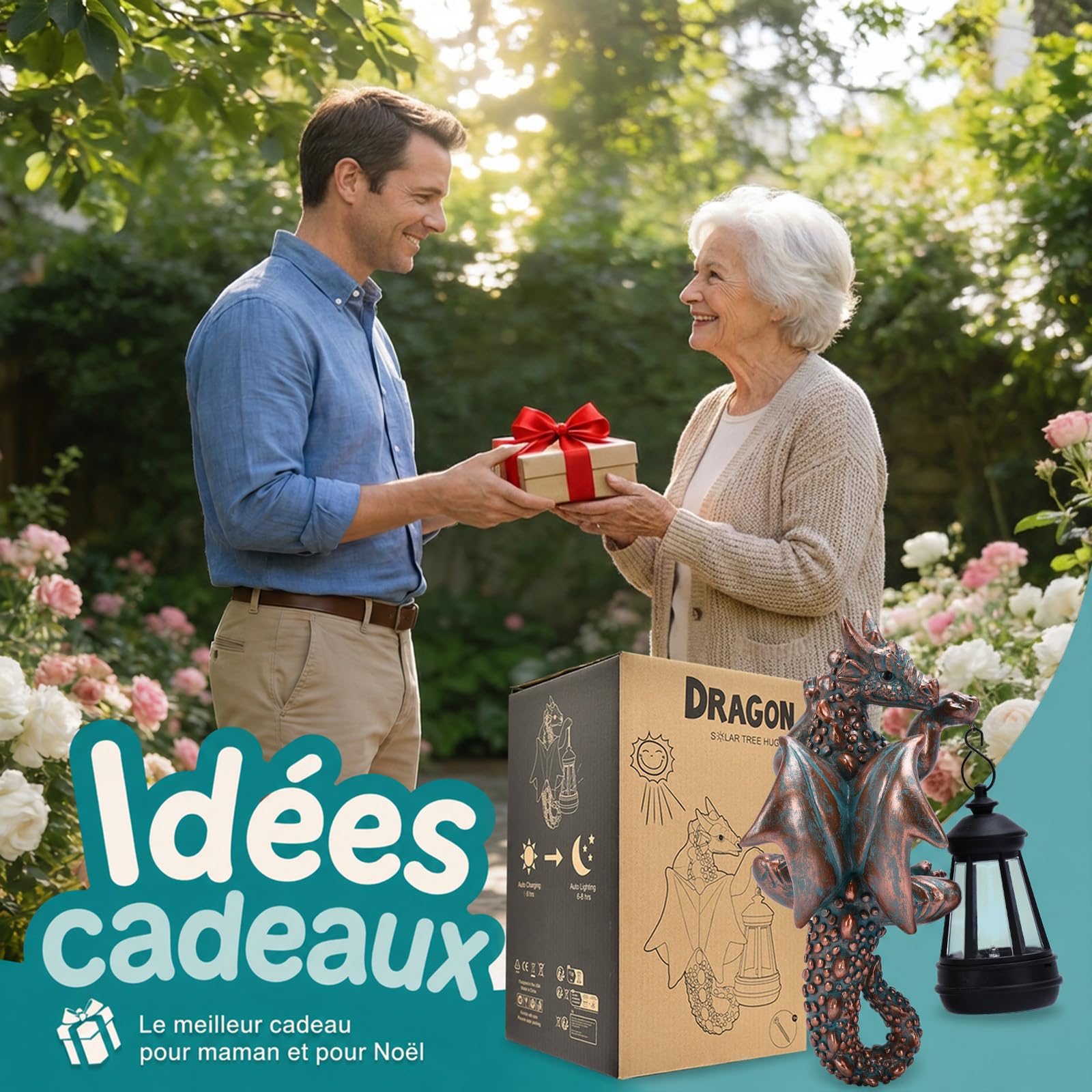 Yeomoo Dragon Solaire Suspendu avec éclairage LED pour Jardin extérieur