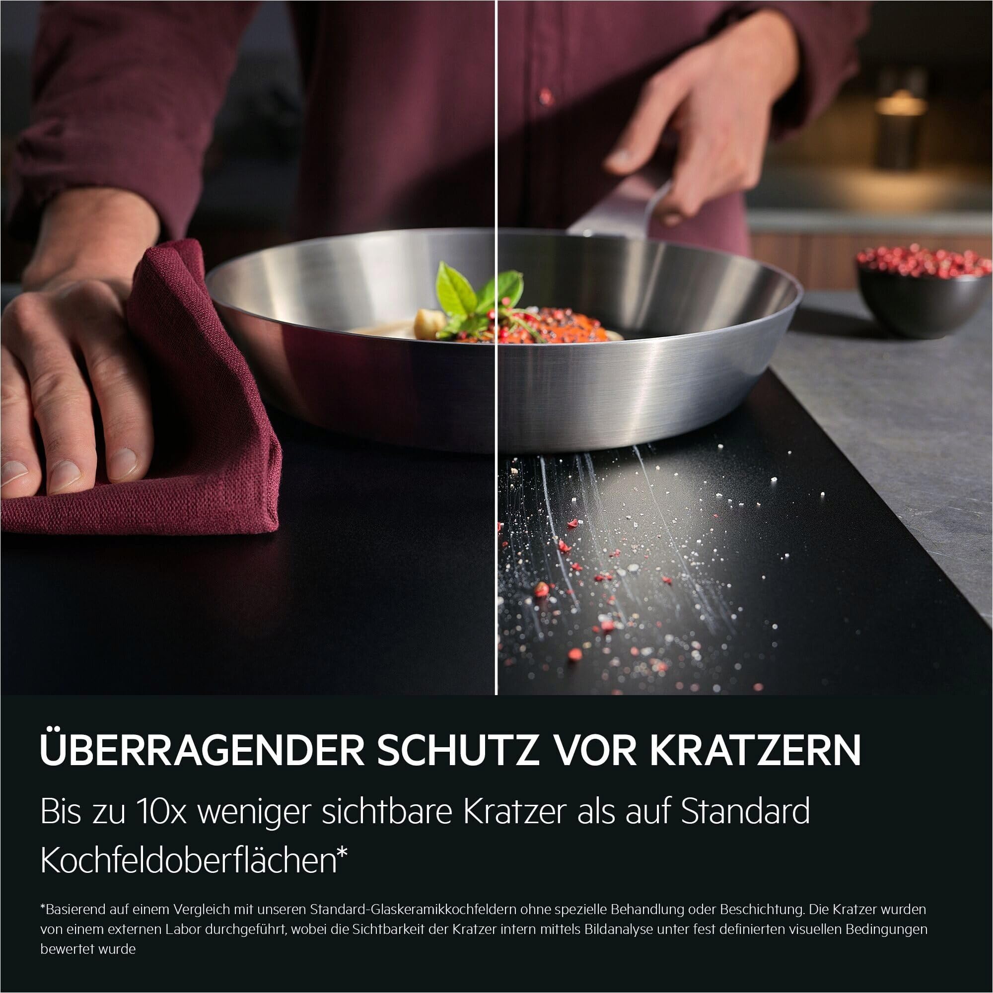 AEG Induktionskochfeld 80 cm SaphirMatt Testsieger ETM TII84B0FFZ | Bis zu 10x weniger sichtbare Kratzer, resistent gegen Fingerabdrücke, Made in Germany, schnelles Aufheizen mit PowerBoost