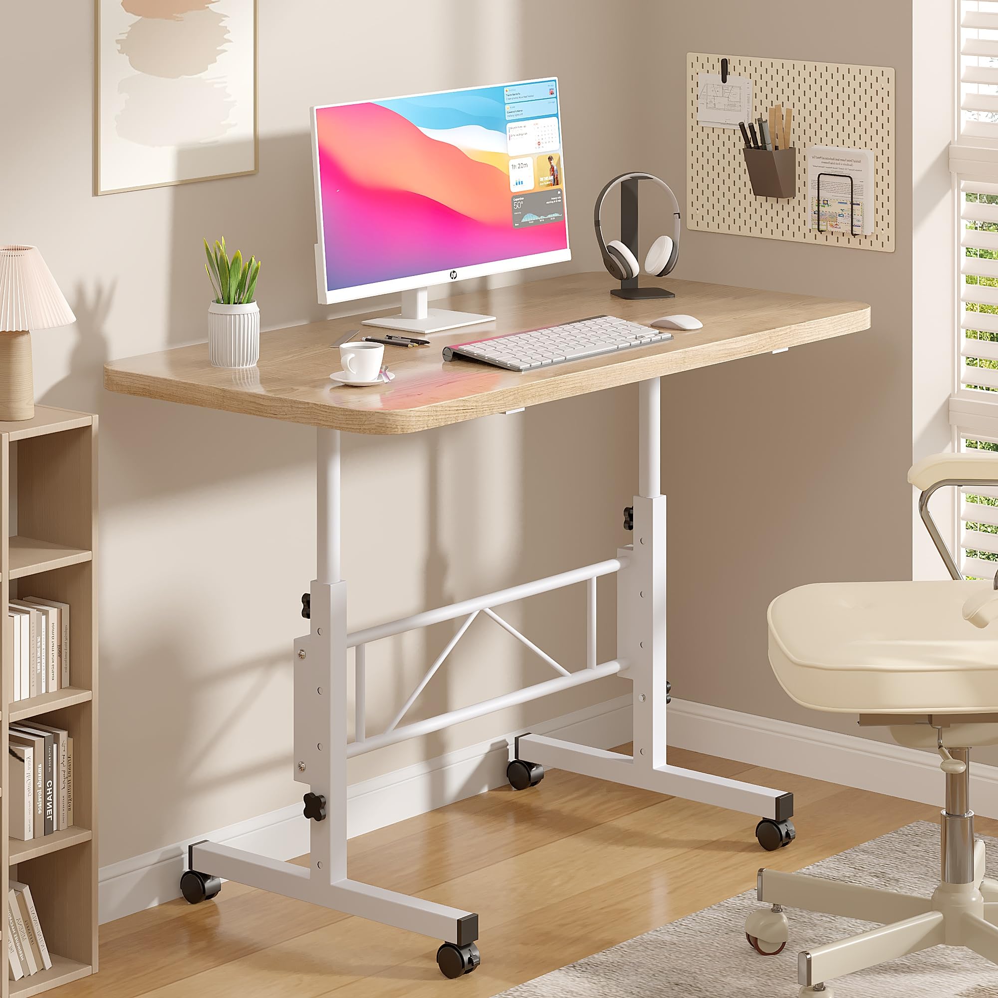 VECELO Small Standing Desk Adjustable Height Mobile Computer Workstations with Wheels Portable Rolling Laptop Table for Walking Pad — view 2