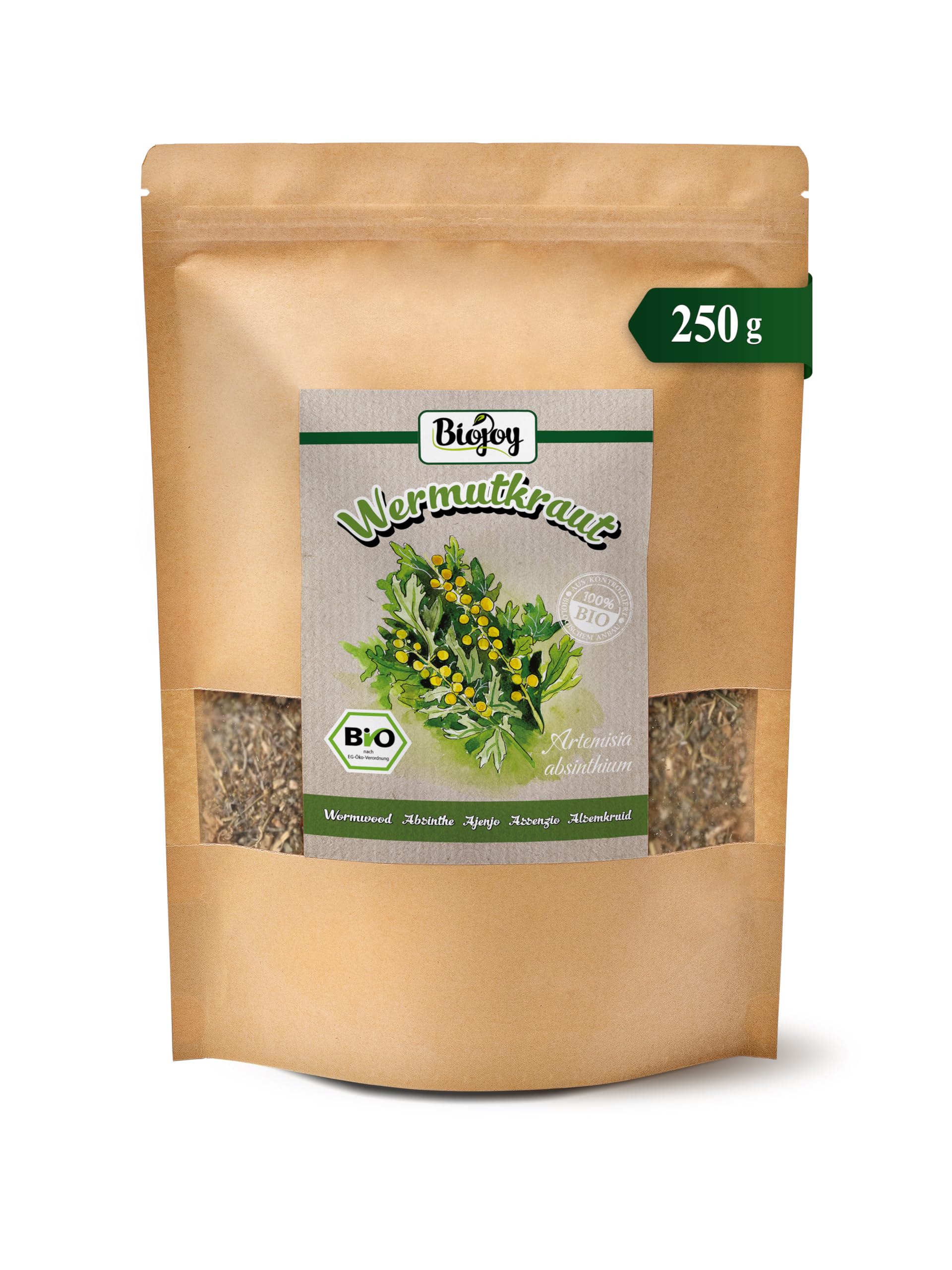 Biojoy BIO-Wermutkraut-Tee (250 g), getrocknet und geschnitten, Wermuttee (Artemisia absinthium)