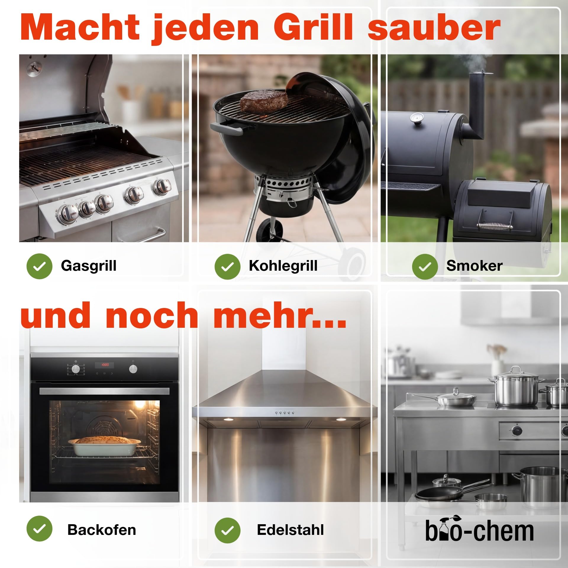 Bio-Chem Grillreiniger Set 4-teilig für Gasgrill & Edelstahl mit Rauchharzentferner