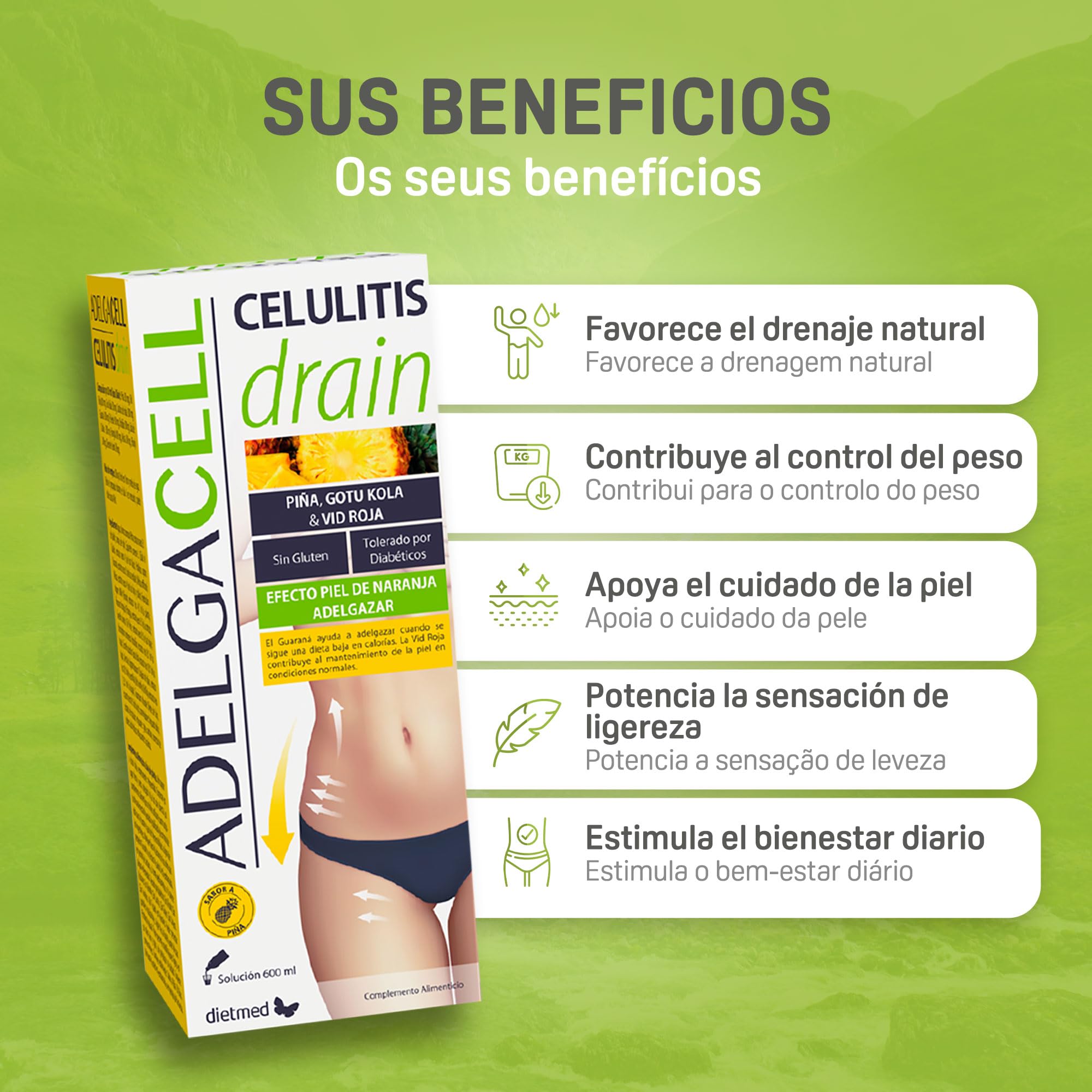 DietMed Cellulite Drain - 600 ml: Entwässerende Wirkung gegen Cellulite, Reduziert Wasseransammlungen und Schwellungen, Flüssigkeit, Drainagemittel