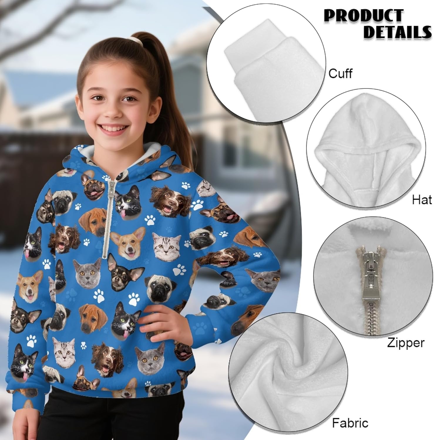 Hawapod Kids Hoodies Girls Print Half Zip Oversized Pullover Sweatshirt Long Sleeves Cute Hooded For Girl Size 4-15