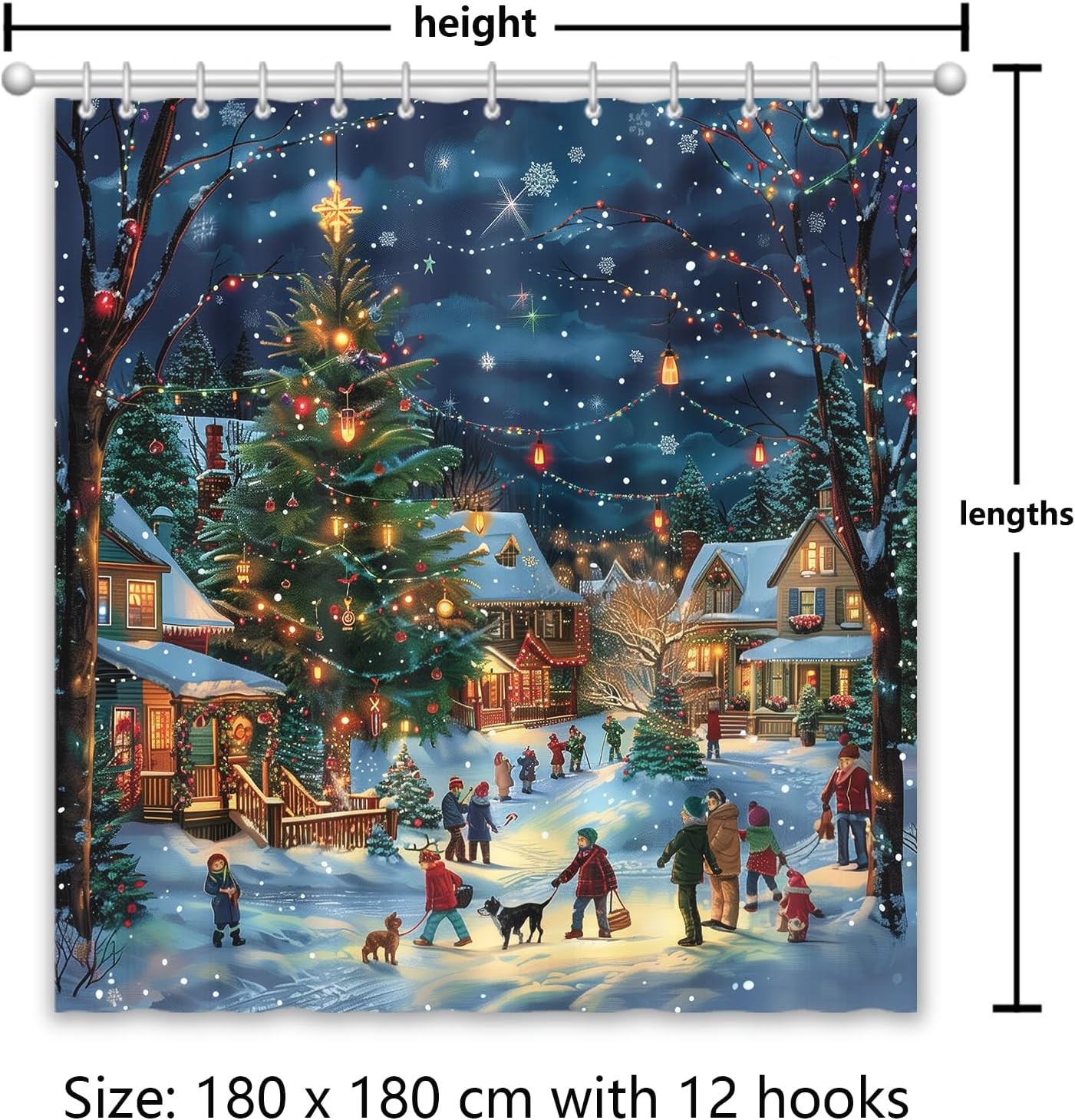 APROPHIC Christmas Shower Curtain for Bathroom Decor, Winter Scene Tree Farmhouse Holiday Shower Curtain Set with Hooks, Fabric Bathroom Accessory Set, Machine Washable, 72x72.