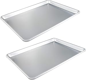 [2 Pack] Baking Tray Commercial Half Sheet 18" x13” x 1" Jelly Roll Aluminum Heavy Duty 800 gr Professional Pan Cookie Sheet, Non Stick Mirror Finish Surface and Deep Edge, Easy Clean
