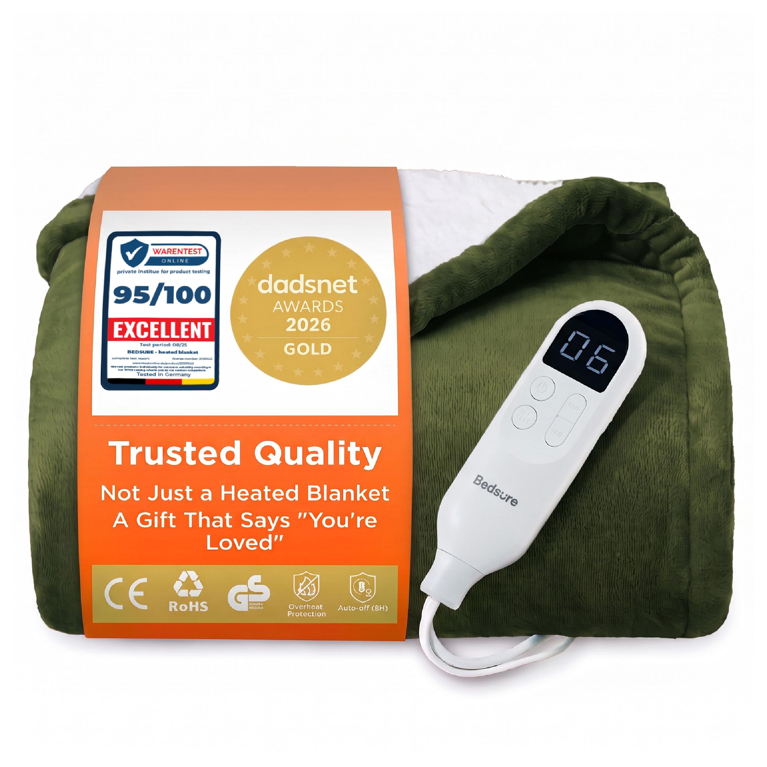 Bedsure Electric Blanket Heated Throw - Flannel, 130x180cm, Green