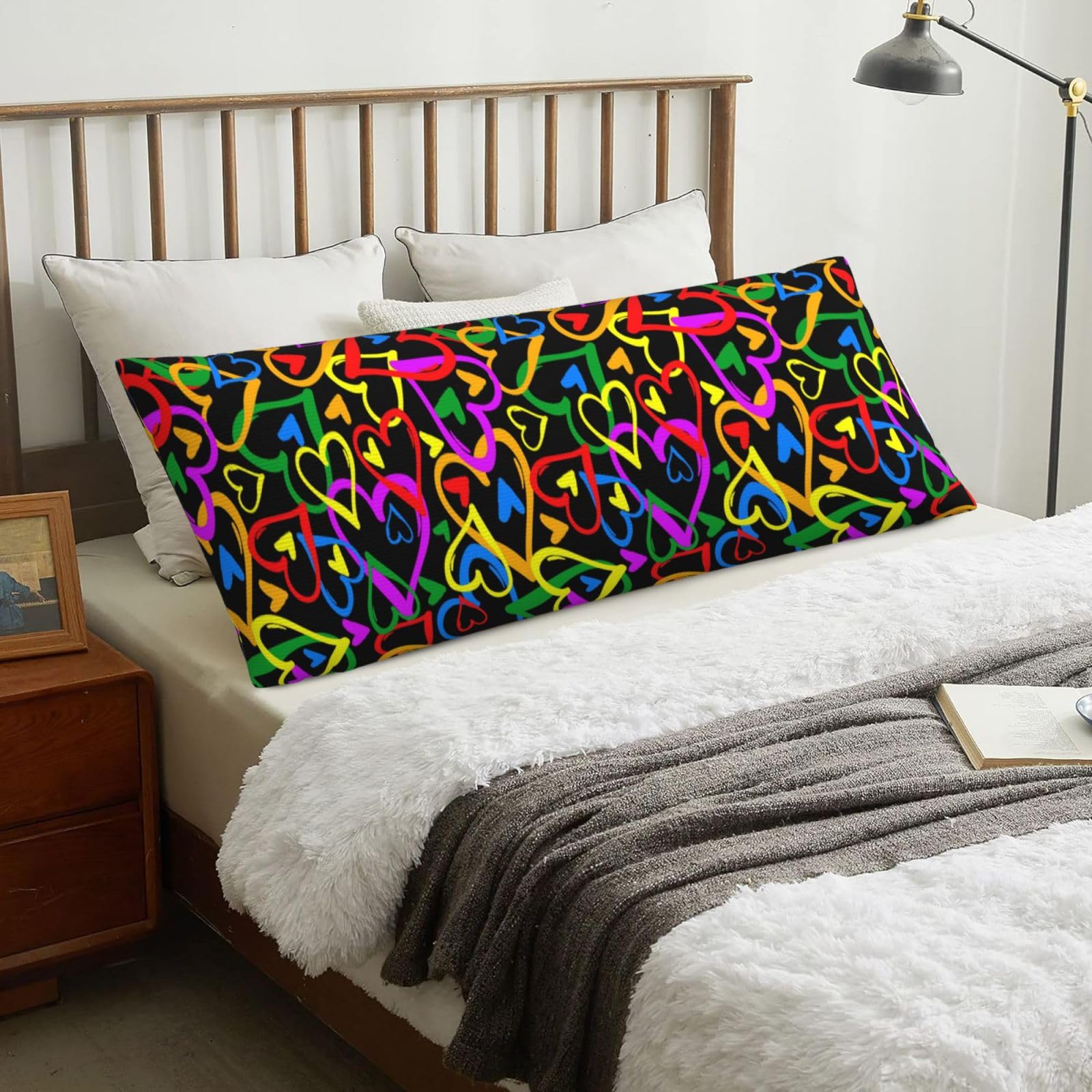 Gay Pride Rainbow Print, Body Pillow Cover with Zipper,Long Body Pillowcase 20 x 60 in