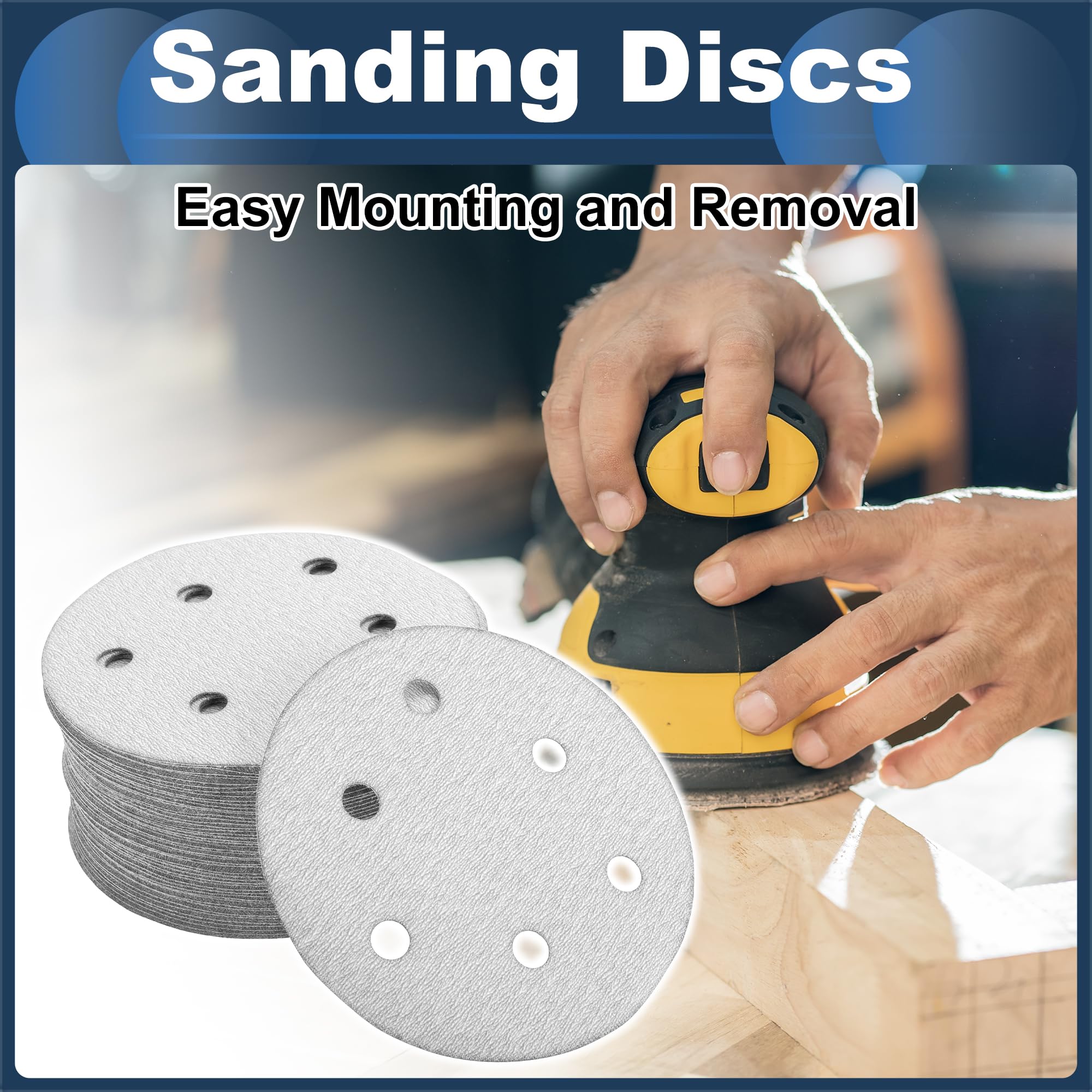 INFINAUTO Sanding Discs, 4.92" 6 Hole 800 Grit Automotive Repair Round Hook and Loop Sandpaper Aluminum Oxide White, 50 Pcs - Image 2