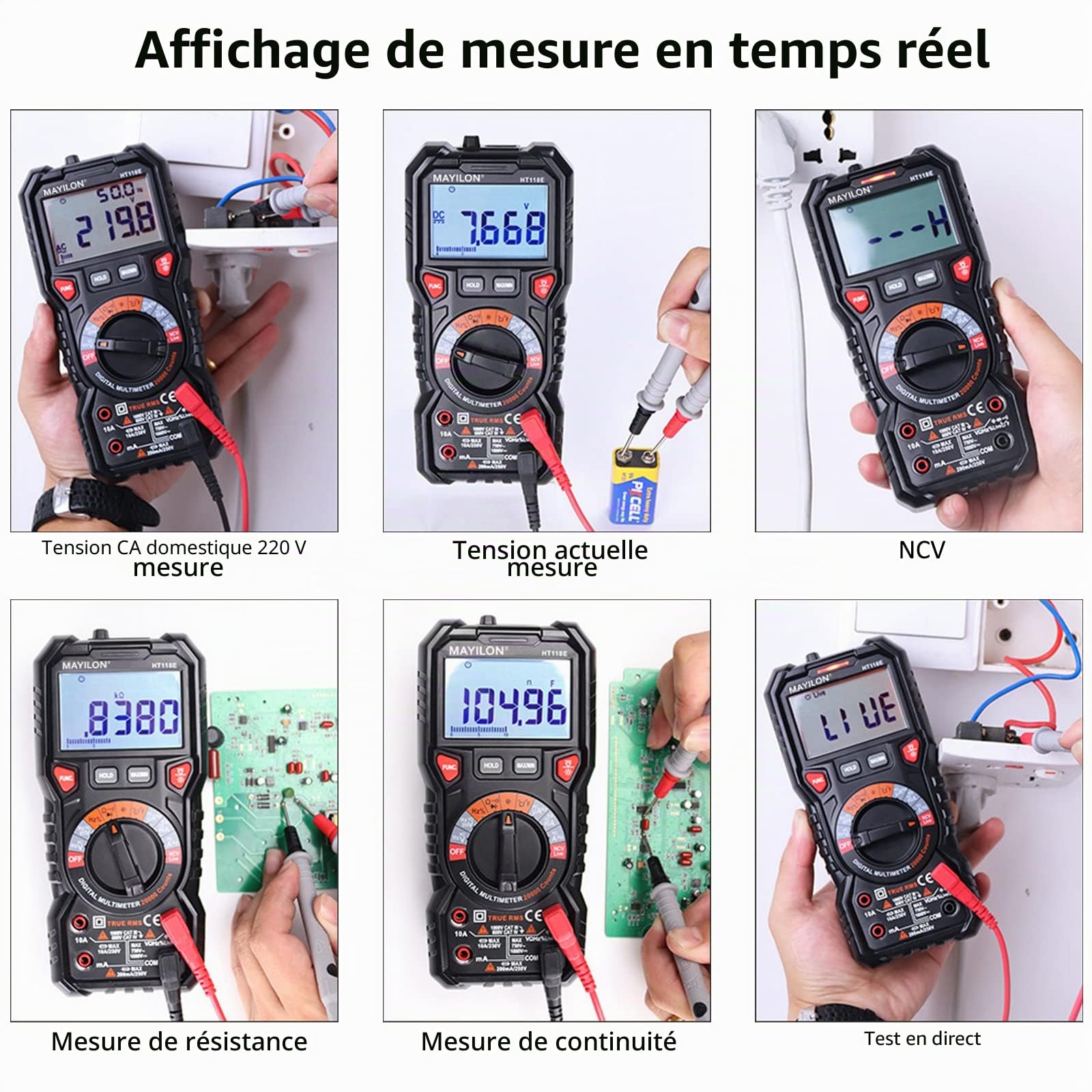 HT118E 20000 Compte Multimètre Numérique, Compteur Courant True RMS avec NCV et Détection de Fil en Direct, Mesure Tension AC/DC Courant, Capacité, Résistance, Diodes, Fréquence, Continuité