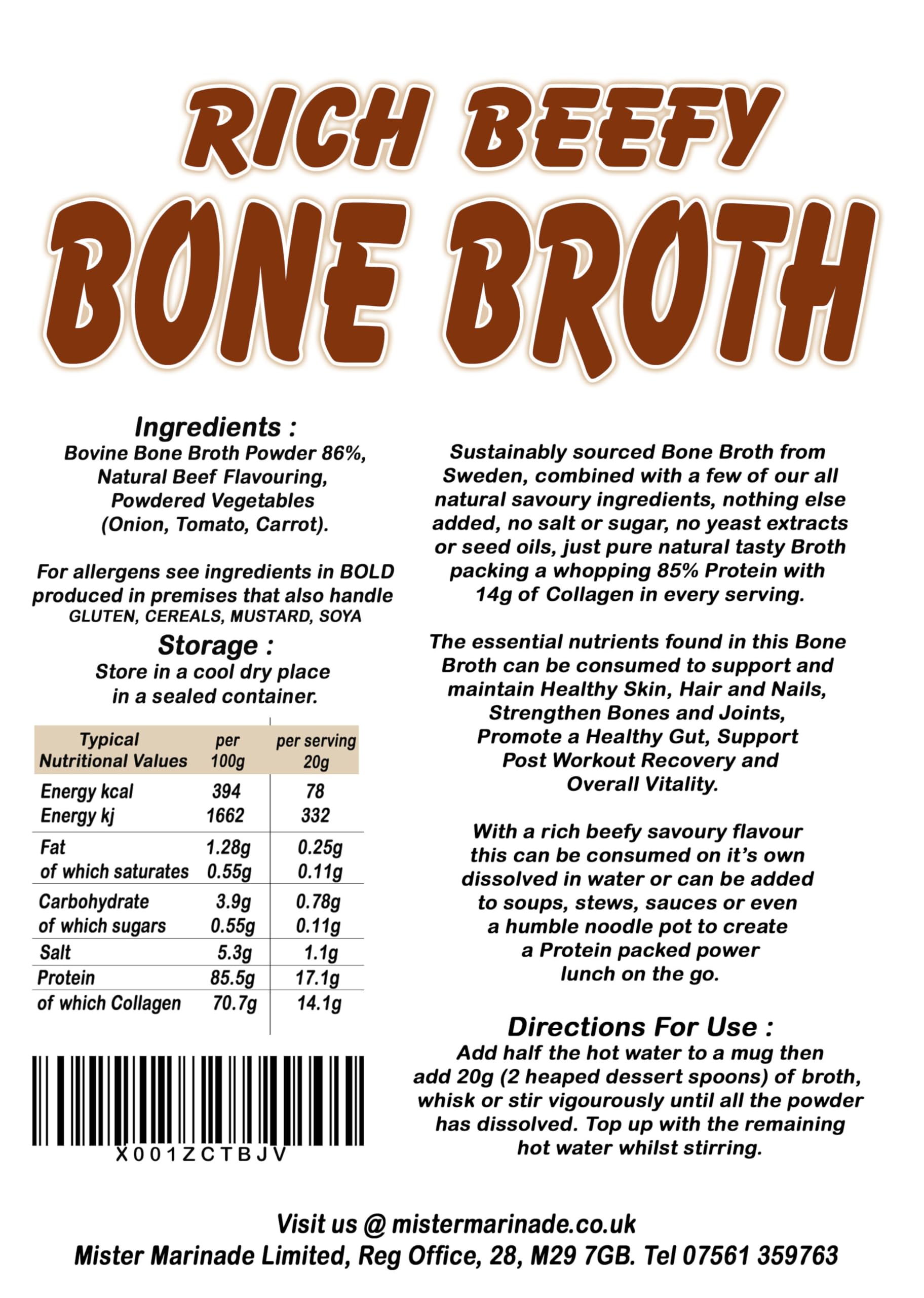 Bone Broth Beefy Drink and Stock Bouillon d'os 100 % naturel au collagène et aux protéines de Suède Nutrition pour des articulations, de la peau, des cheveux et des ongles sains