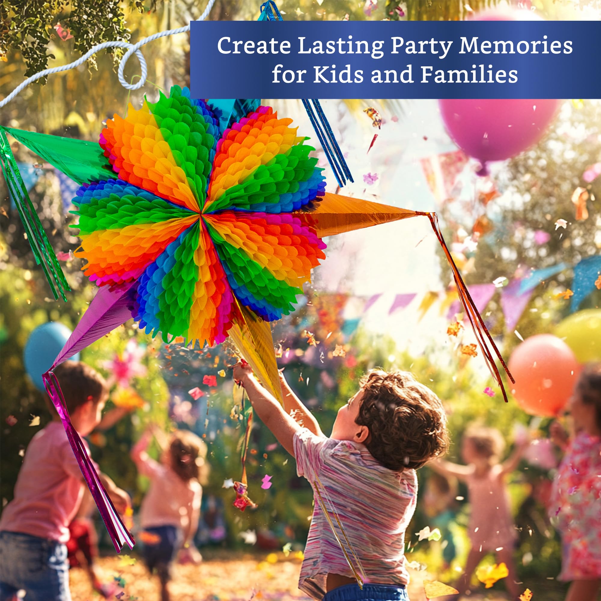 Mexican Piñata (X-Large 35 inches) - Rainbow Piniata - Authentic Handmade Foldable Large Pinata for Birthday Party - Piñatas para Cumpleaños - Mexican Star Pinata - Cinco de Mayo Pinatas
