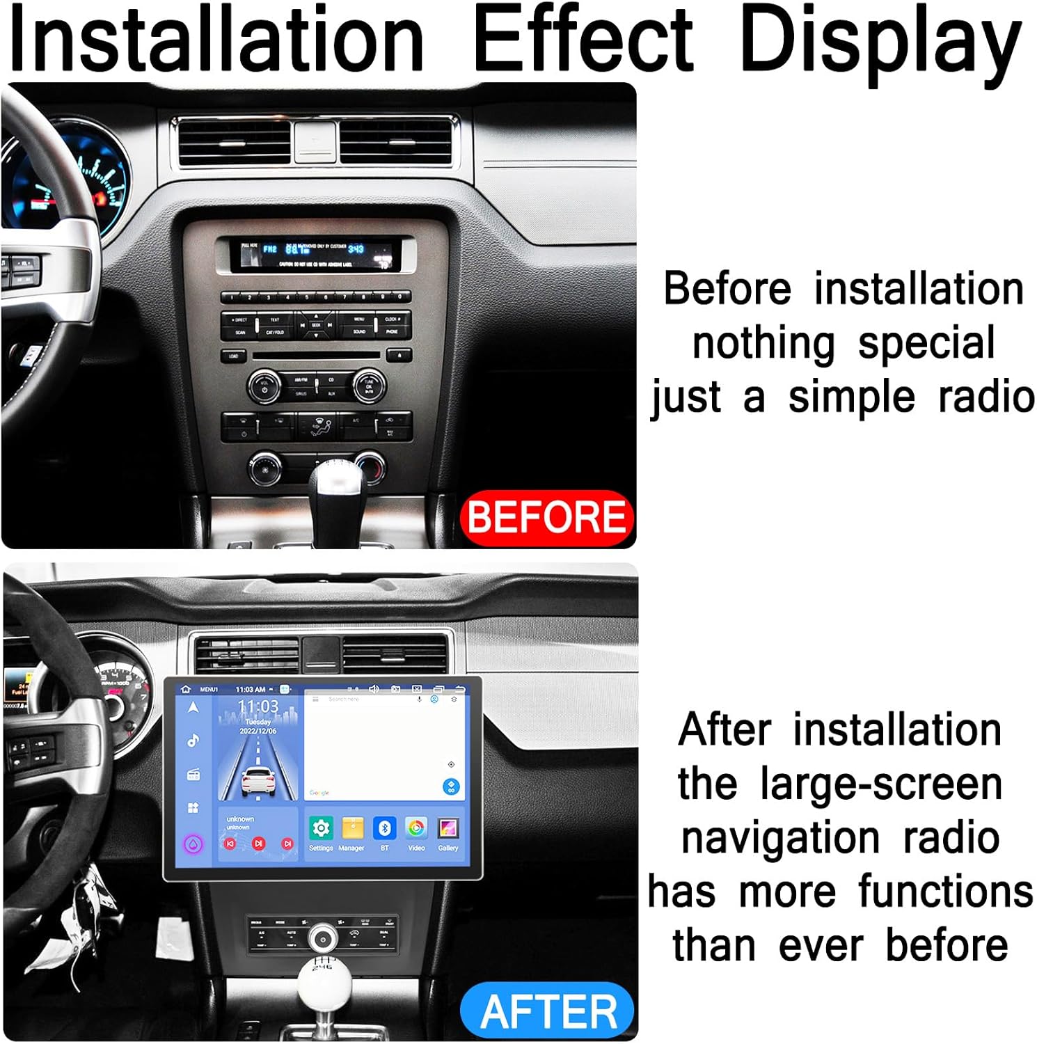 13.3 Inch Android 13 Octa Core Car Stereo GPS for Ford Mustang 2010 2011 2012 2013 2014 HD Display Screen Auto Radio Receiver Head Unit Navigation System(Size:6+128 G)