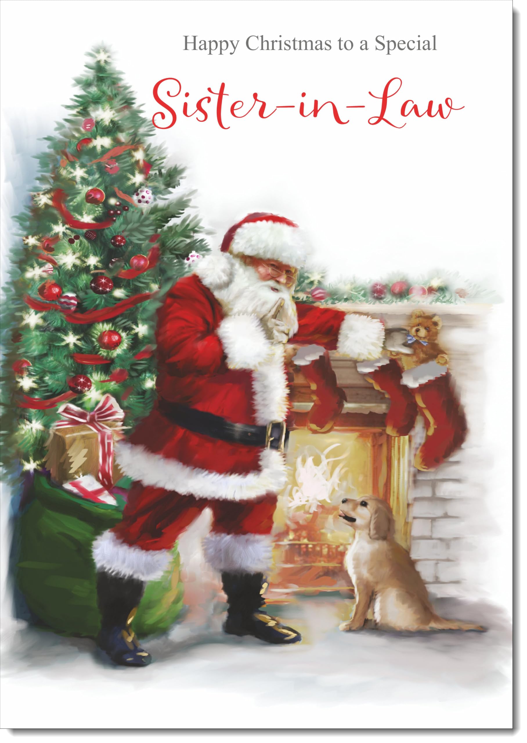 doodlecards Sister in Law Christmas Card Santa by Christmas Tree Large A4 Size Christmas Card for Sister-in-Law with Plain Envelope — image 1