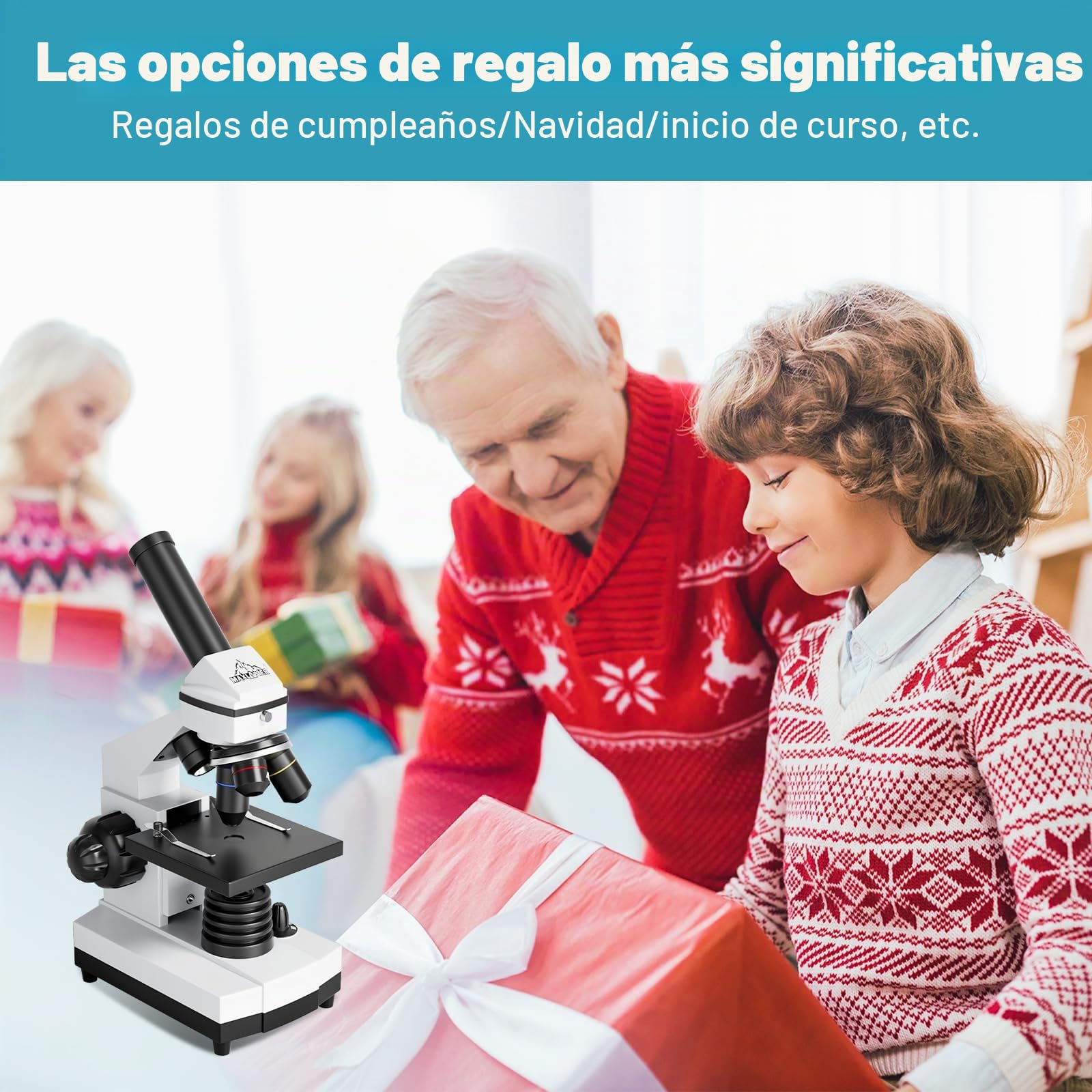 Microscopio Monocular para Estudiantes Niños, Aumento de 100-2000x, Potente Microscopios Biológico Educativo con Adaptador teléfono, Muestras Biológicas, operación Equipo